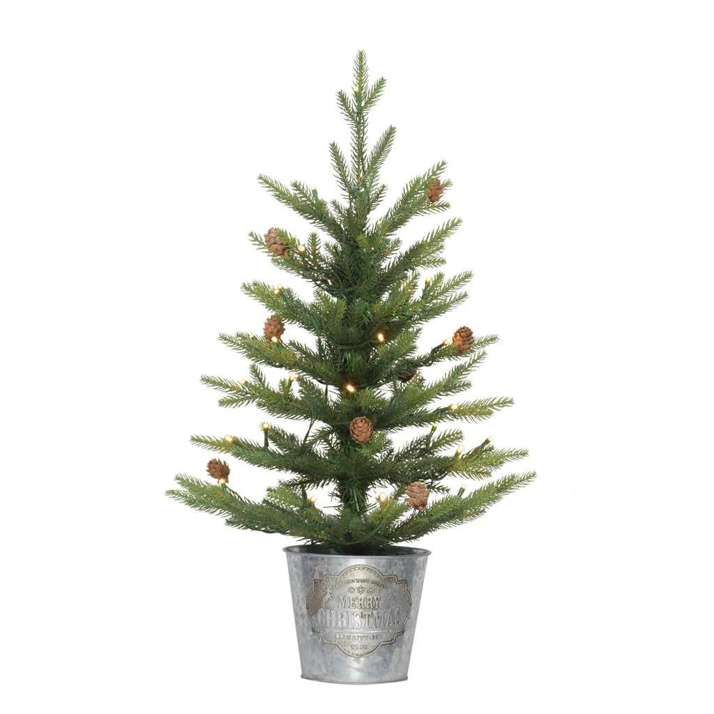 Pre-lit 2 ft Tabletop Artificial Christmas Tree with Warm White LED Lights in Decorative Pot