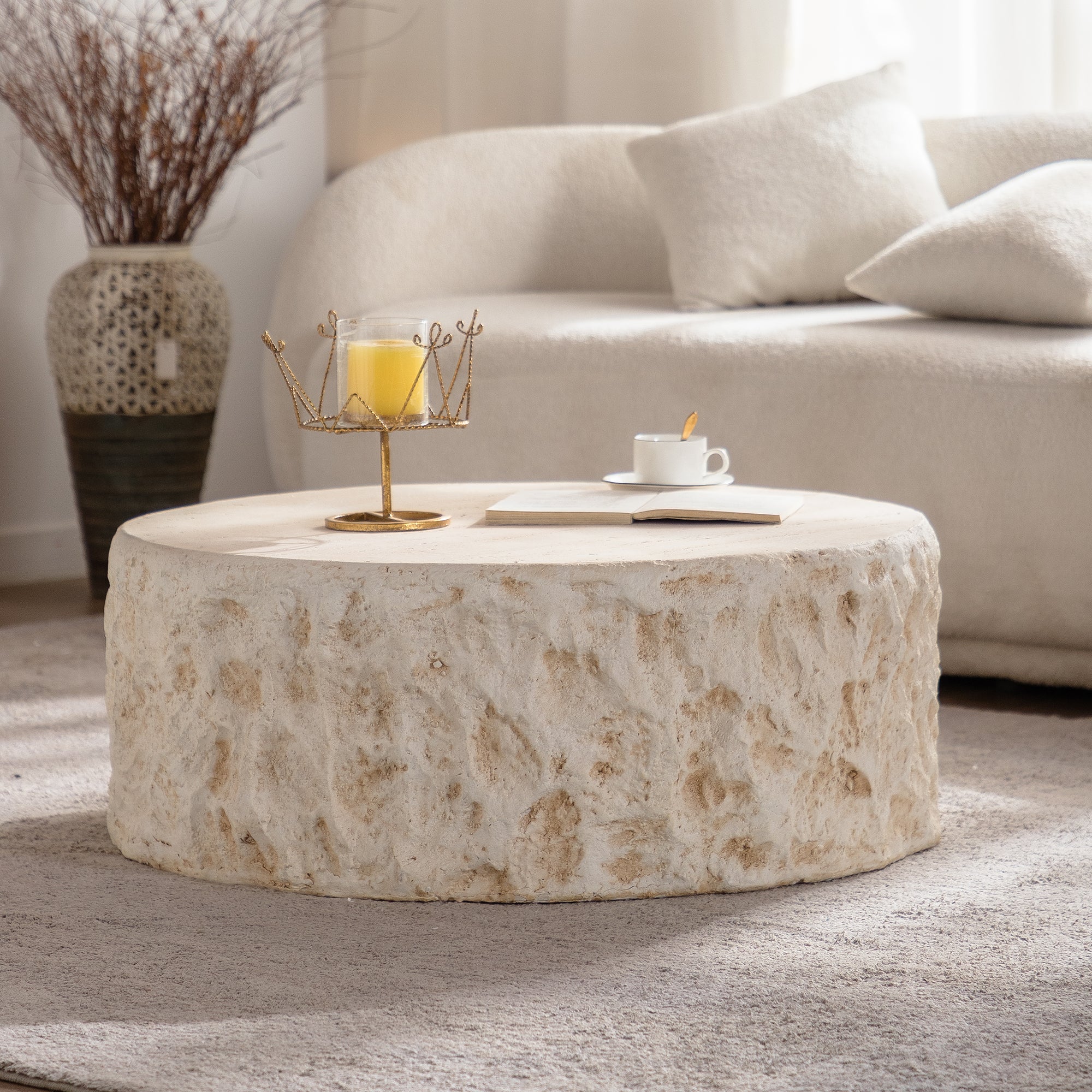 Mid-Century Round Faux Stone Coffee Table