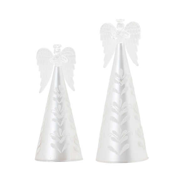 Frosted Glass Angel Ornament (set of 2) - White