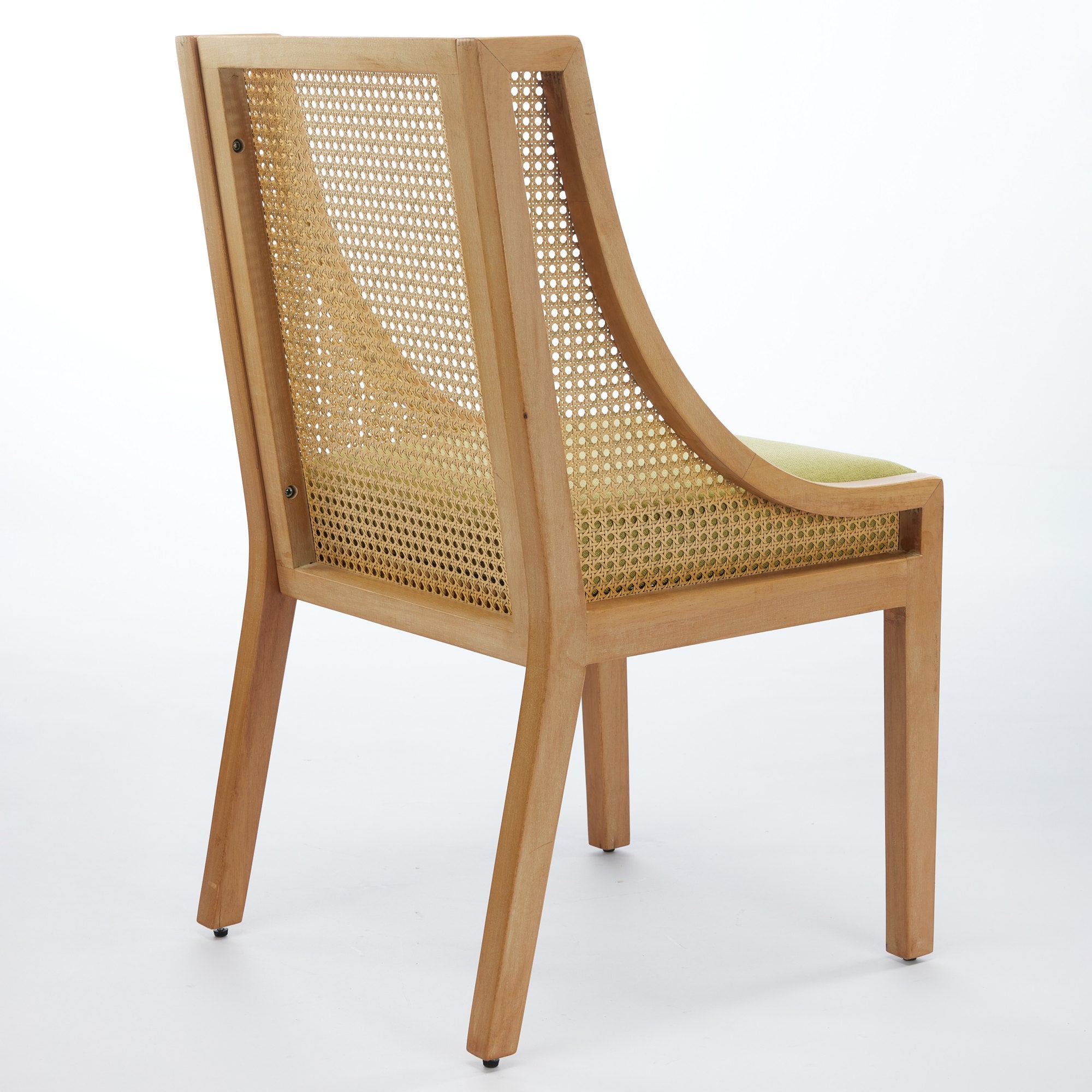 Linen Upholstered Rattan Dining Chair with Decorative Armrests