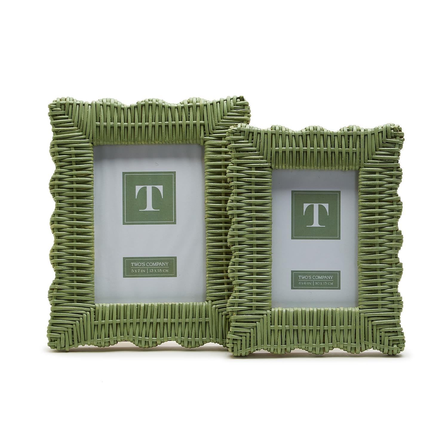 Green Wicker Weave Photo Frame Includes 2 Sizes: 4" x 6" and 5" x 7", Set of 2