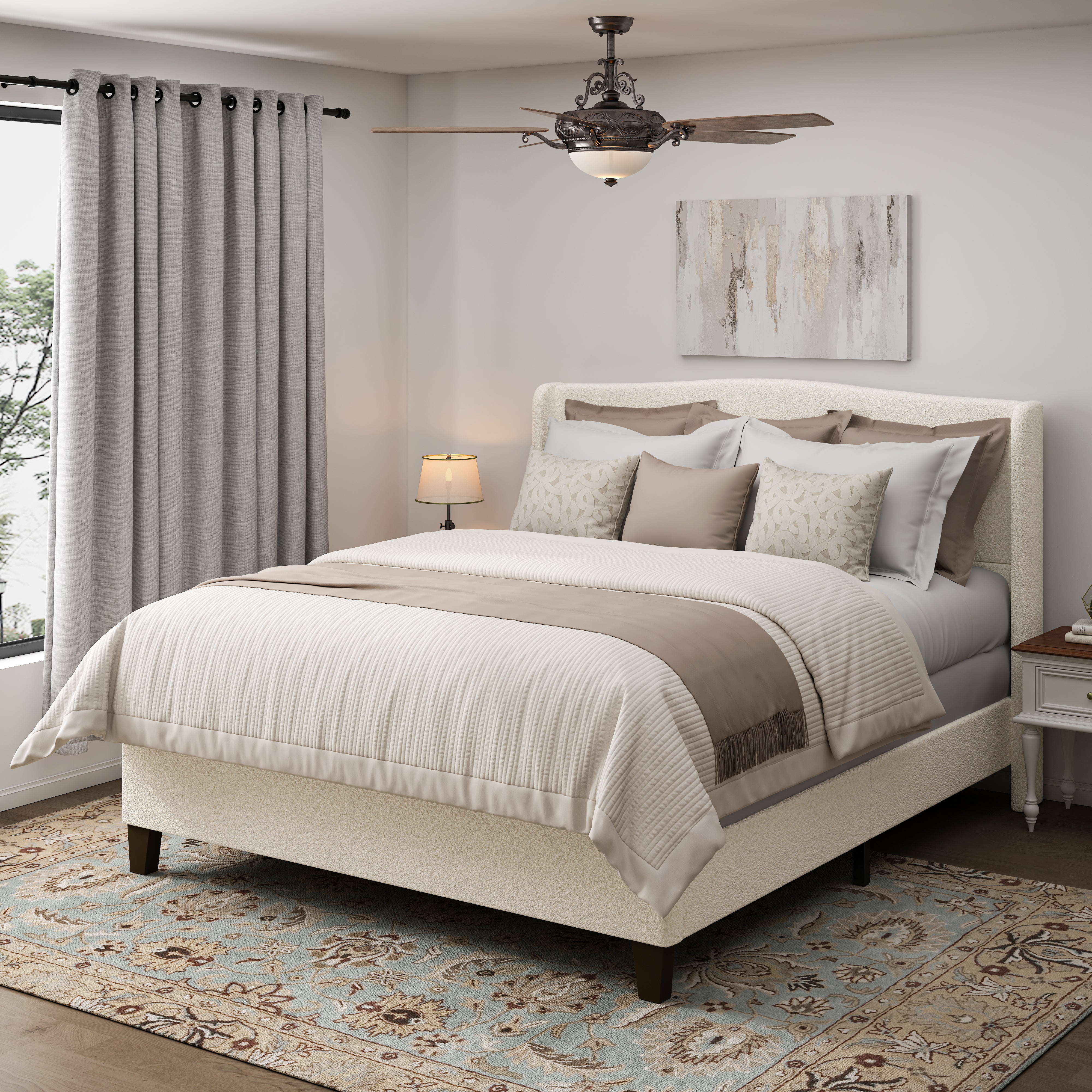 Bed Frame with 49.21" High Back Teddy Velvet Upholstered Headboard and 27.17" High Footboard