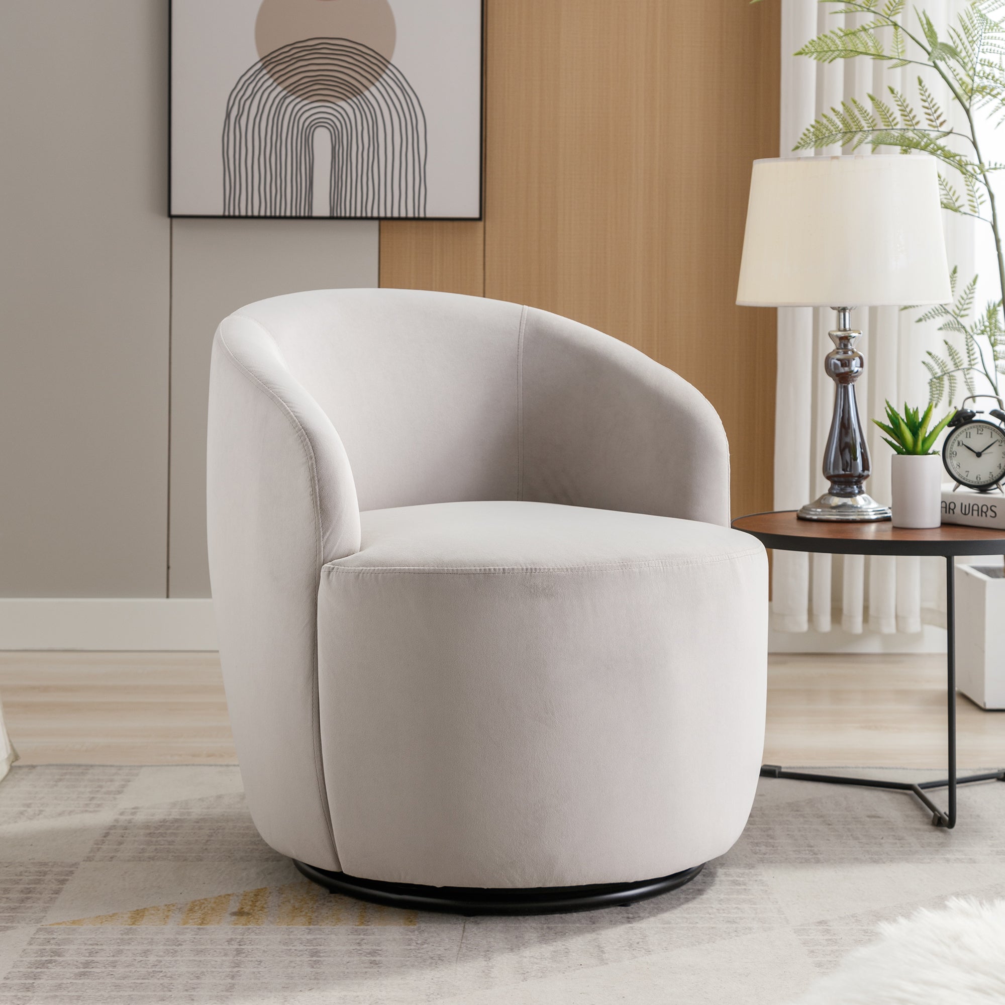 Swivel Barrel Accent Chair with Velvet Fabric