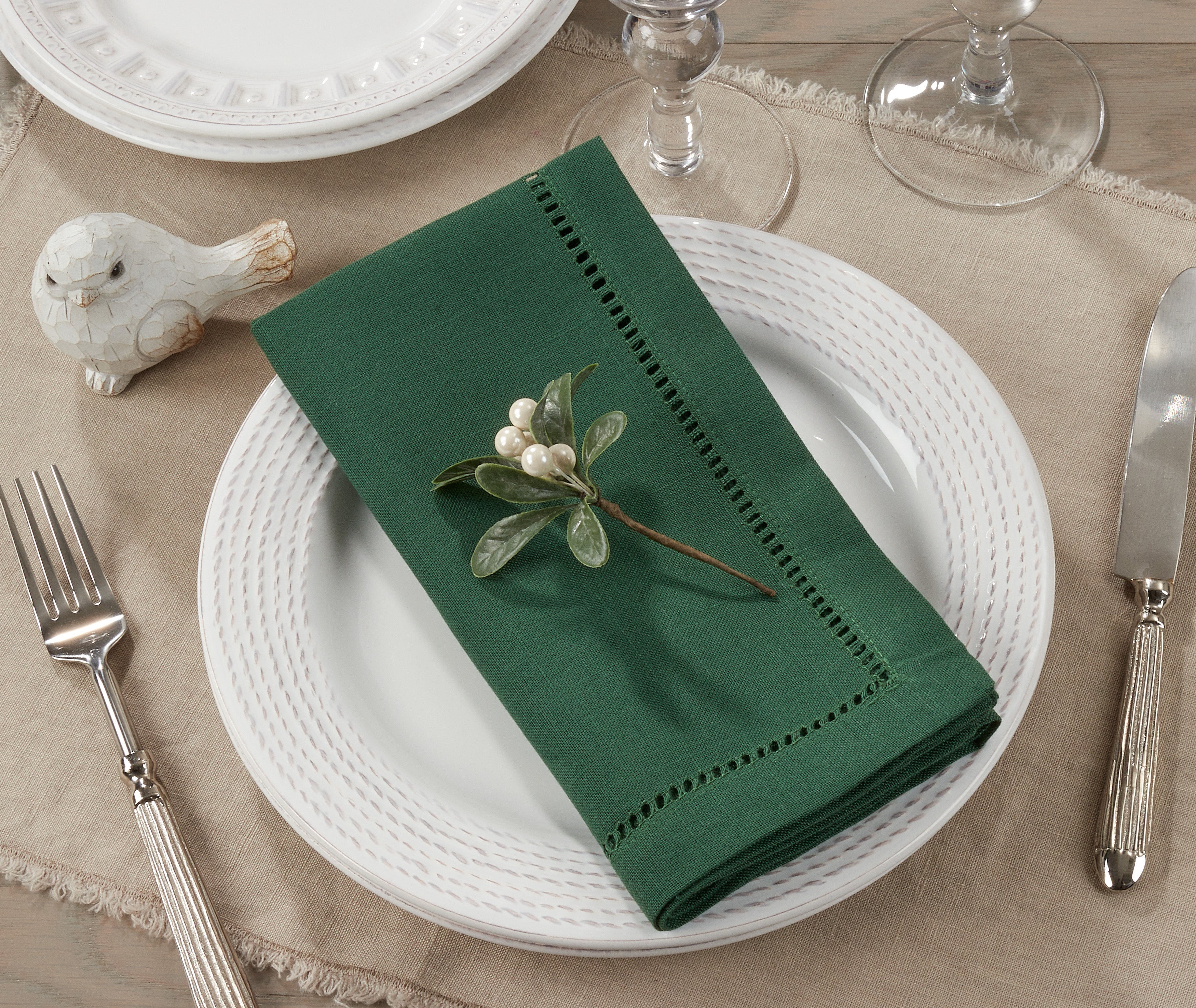 Dinner Napkin with Hemstitched Border, Set of 12