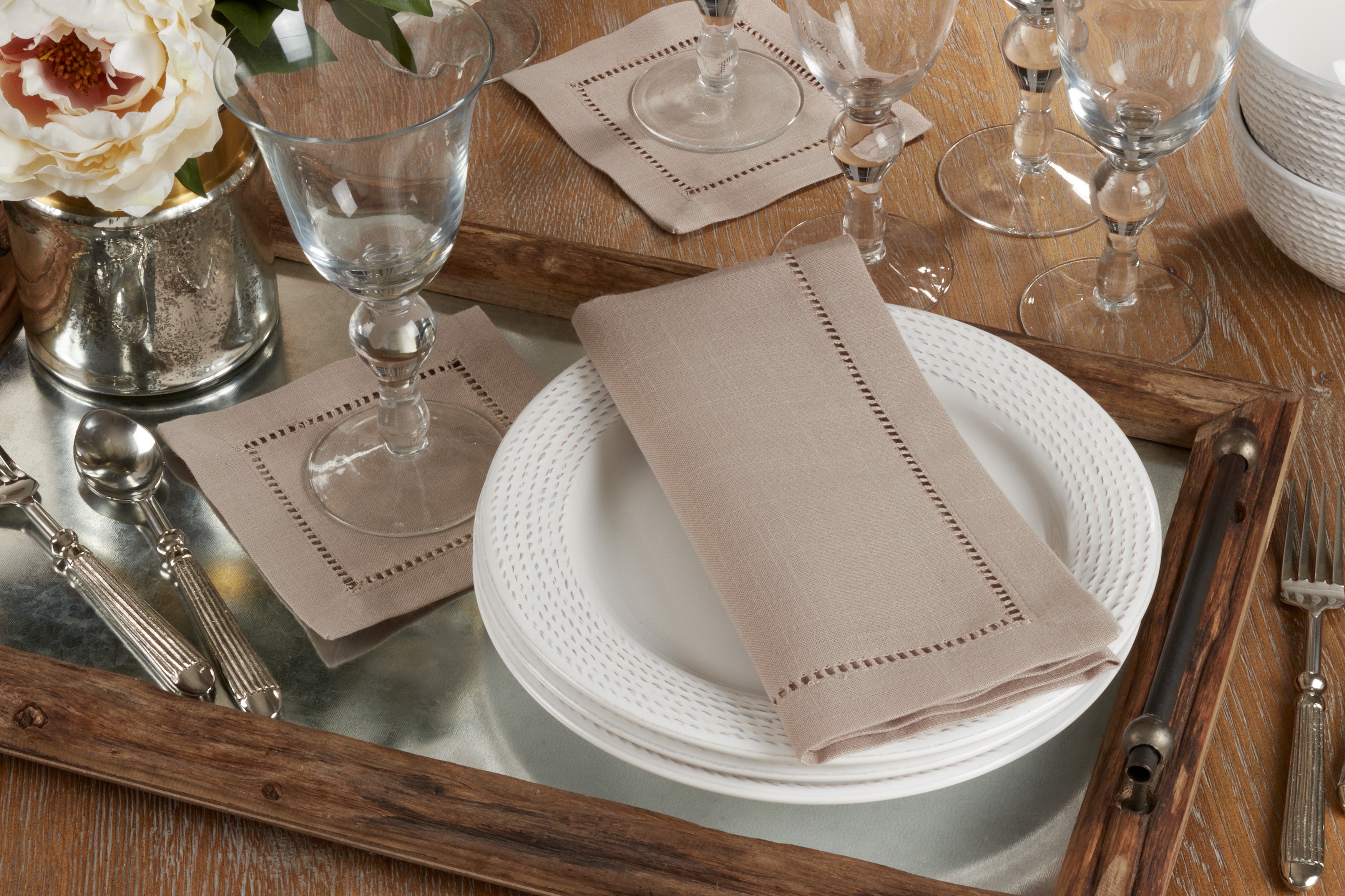 Dinner Napkin with Hemstitched Border, Set of 12