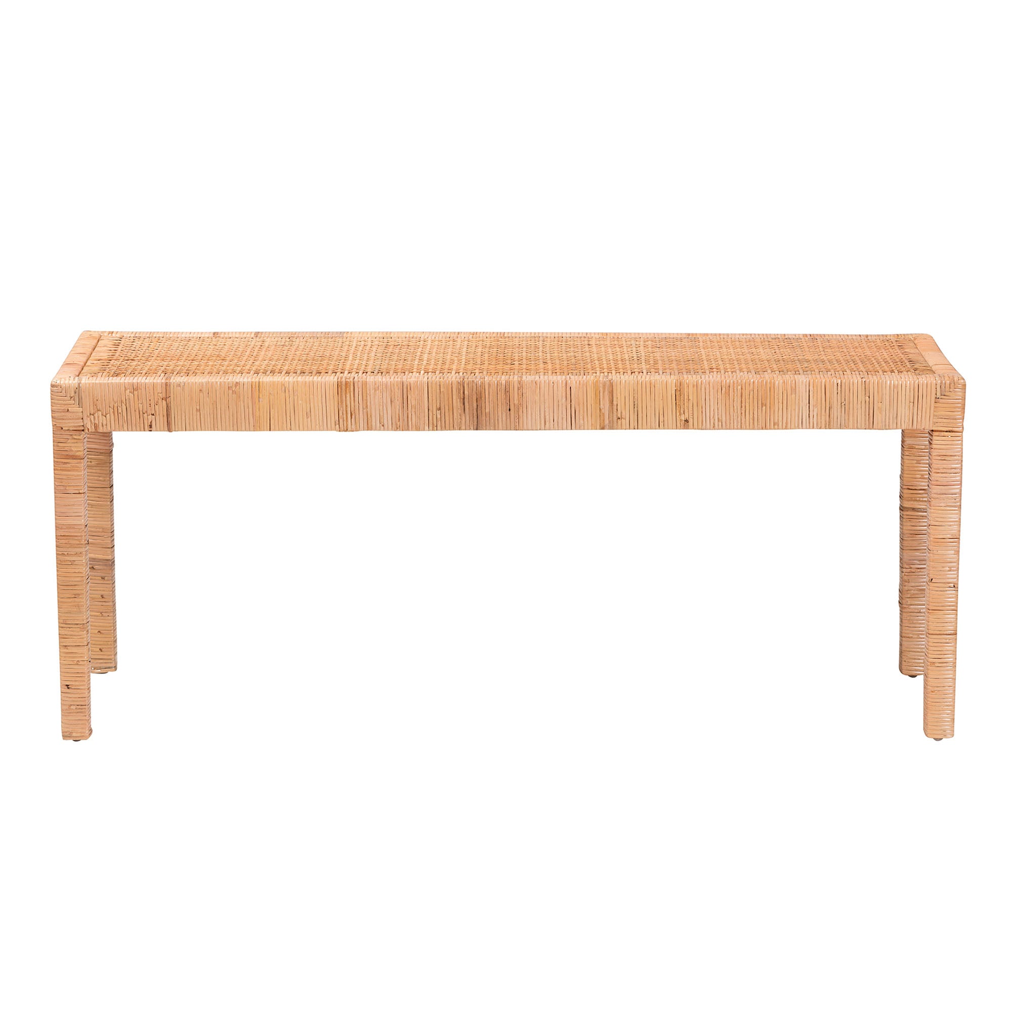 Kyla Rattan and Mahogany Wood Long Accent Bench