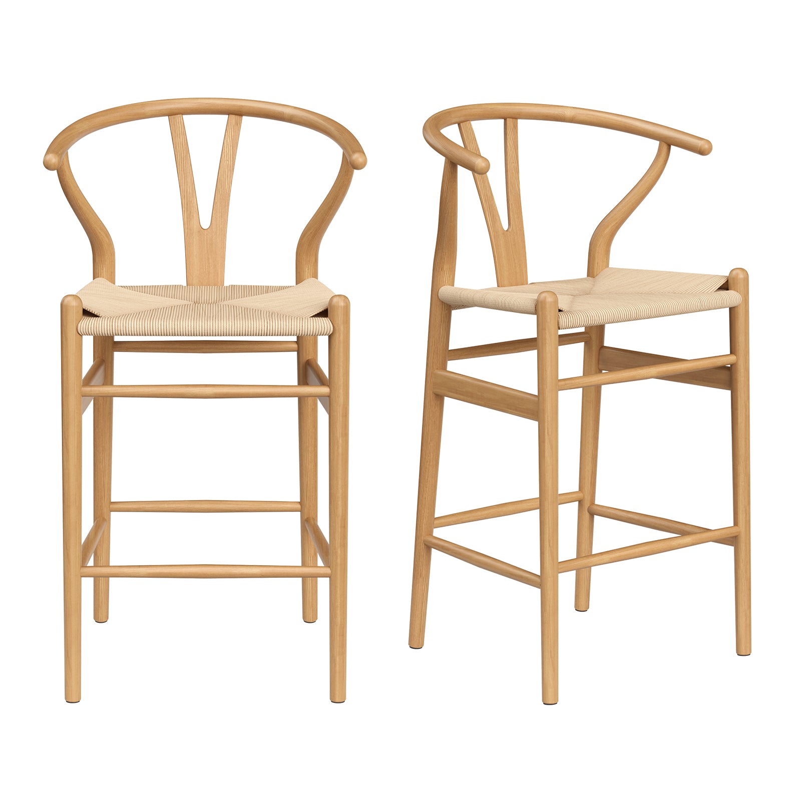 Wishbone Counter Height Barstool with Woven Seat