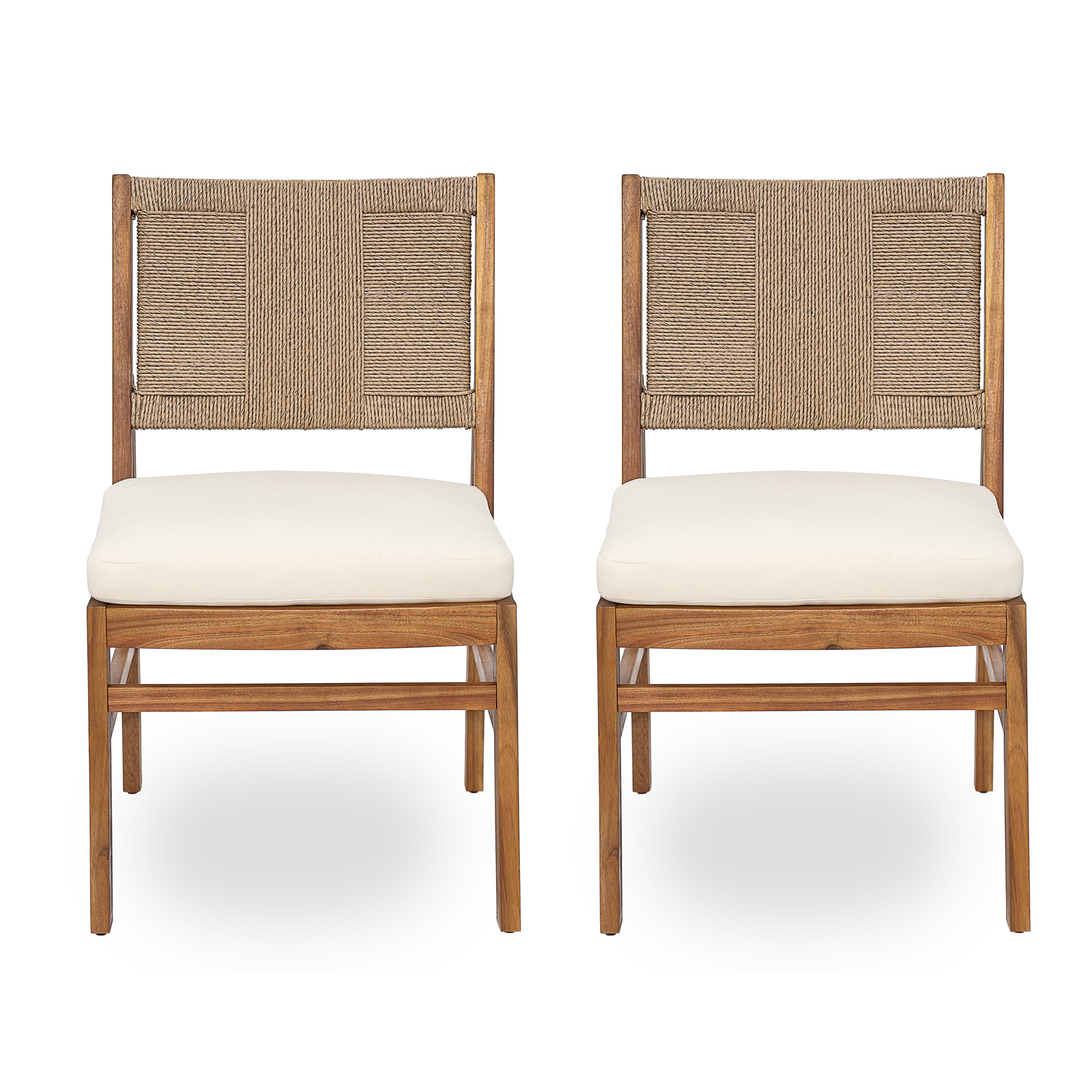 Monica Outdoor Wood and Wicker Woven 7 Piece Dining Set