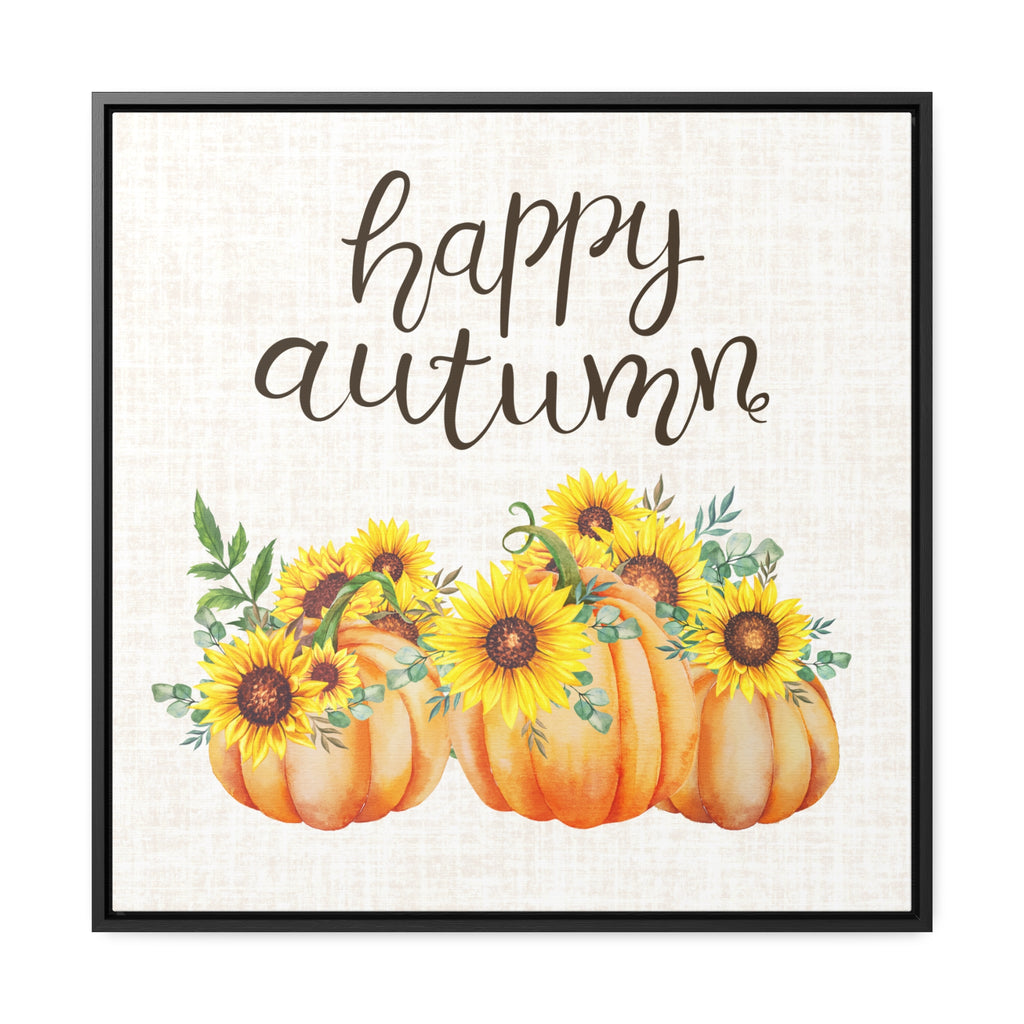 Happy Autumn Sunflower Pumpkin Framed Canvas Art