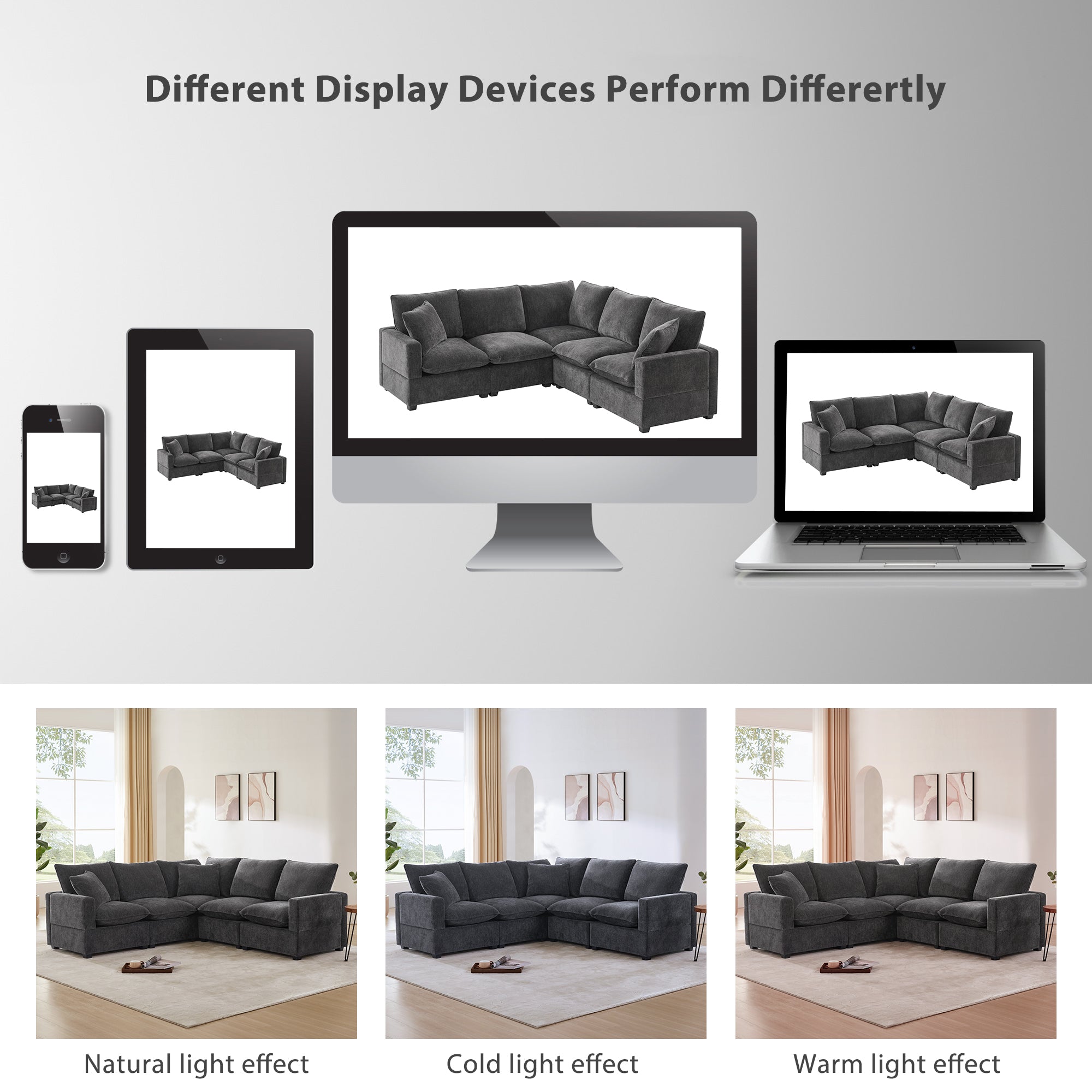 Chenille Modular L-Shape Sofa, Seats 5