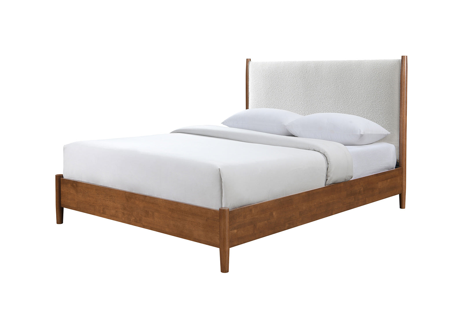 Walnut Color Panel Headboard Beige Upholstered Bed
