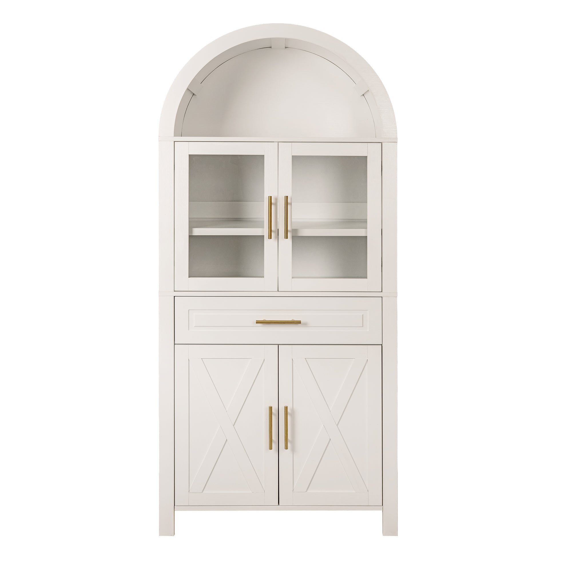 Farmhouse Arched Strage Cabinet with Glass Doors