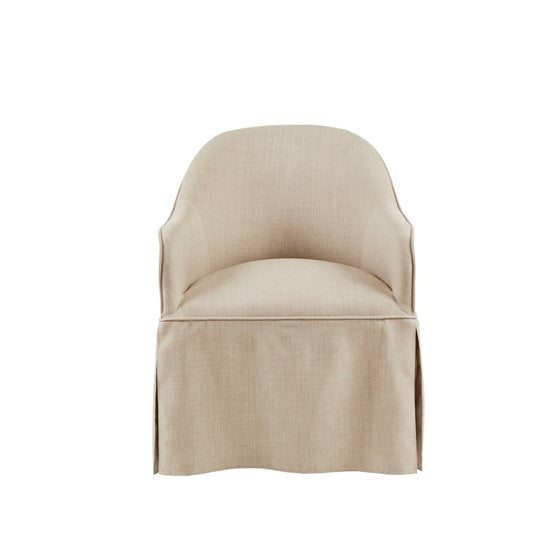 Upholstered Dining Chair with Casters and Sloped Arms