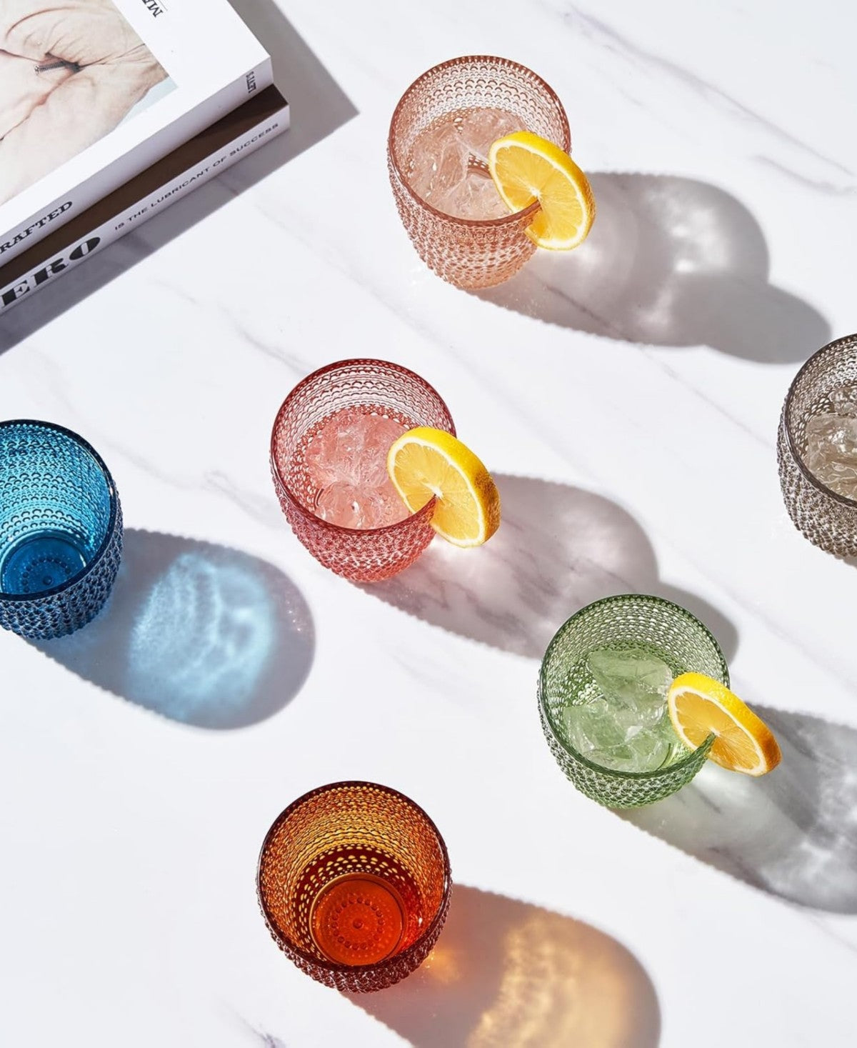 Hobnail Beaded Highball Muted Drinking Glasses Set of 6