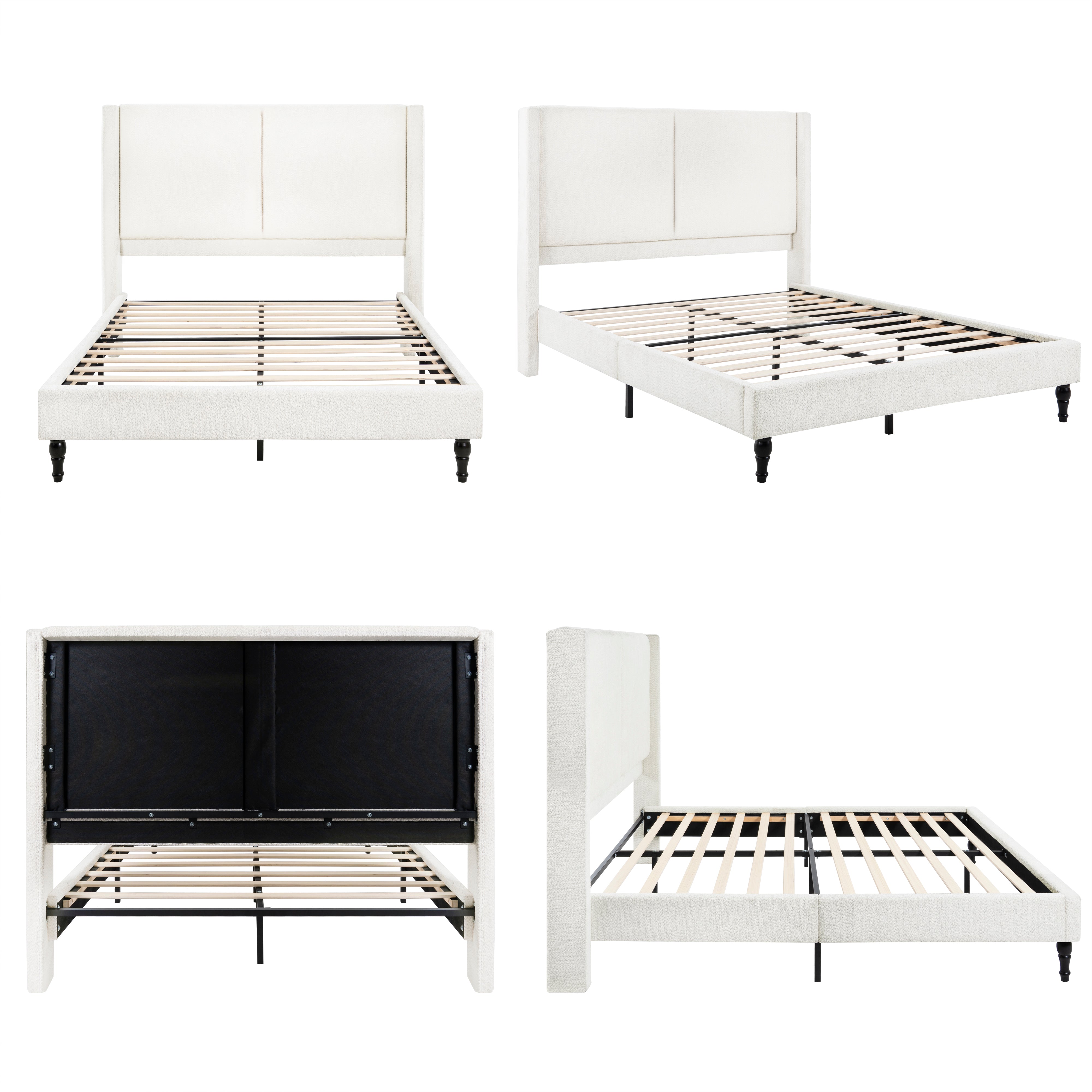 Bed Frame with 55.5"High Back Boucle Upholstered Headboard