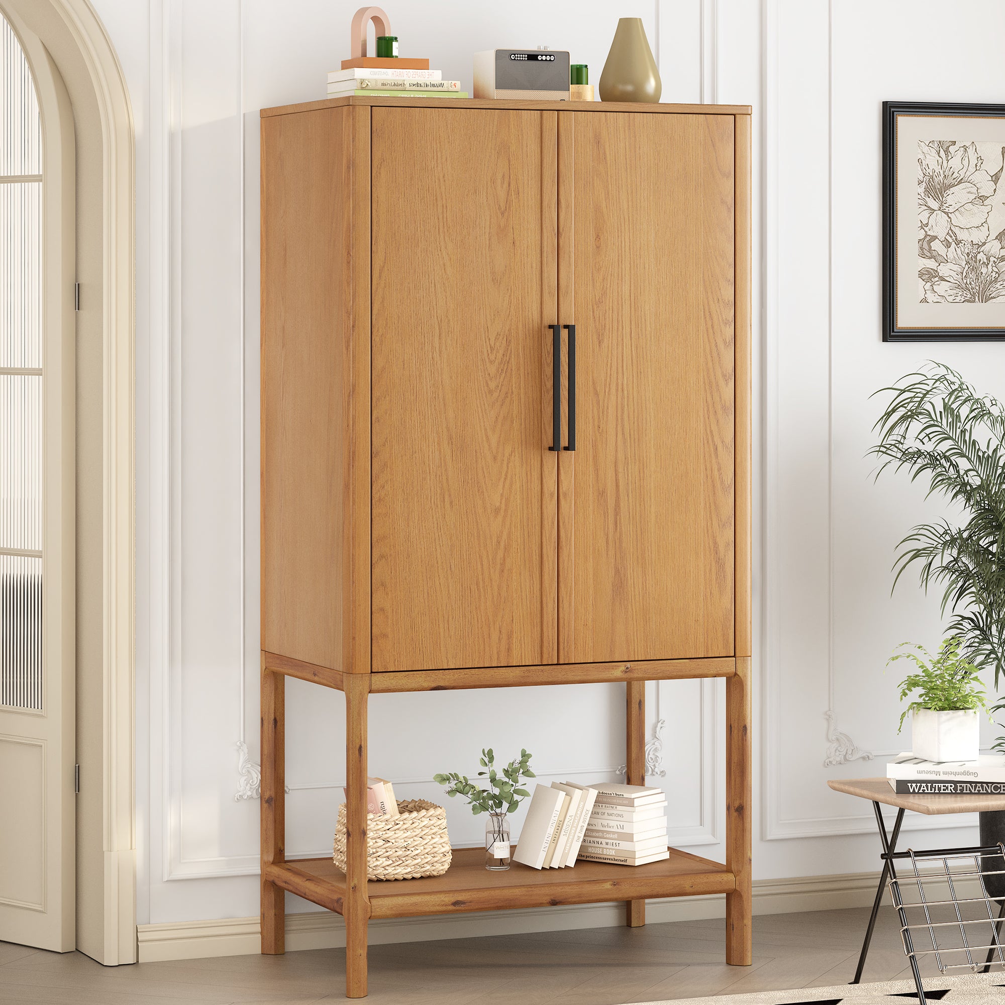 Modern Oak Veneer Tall Cabinet