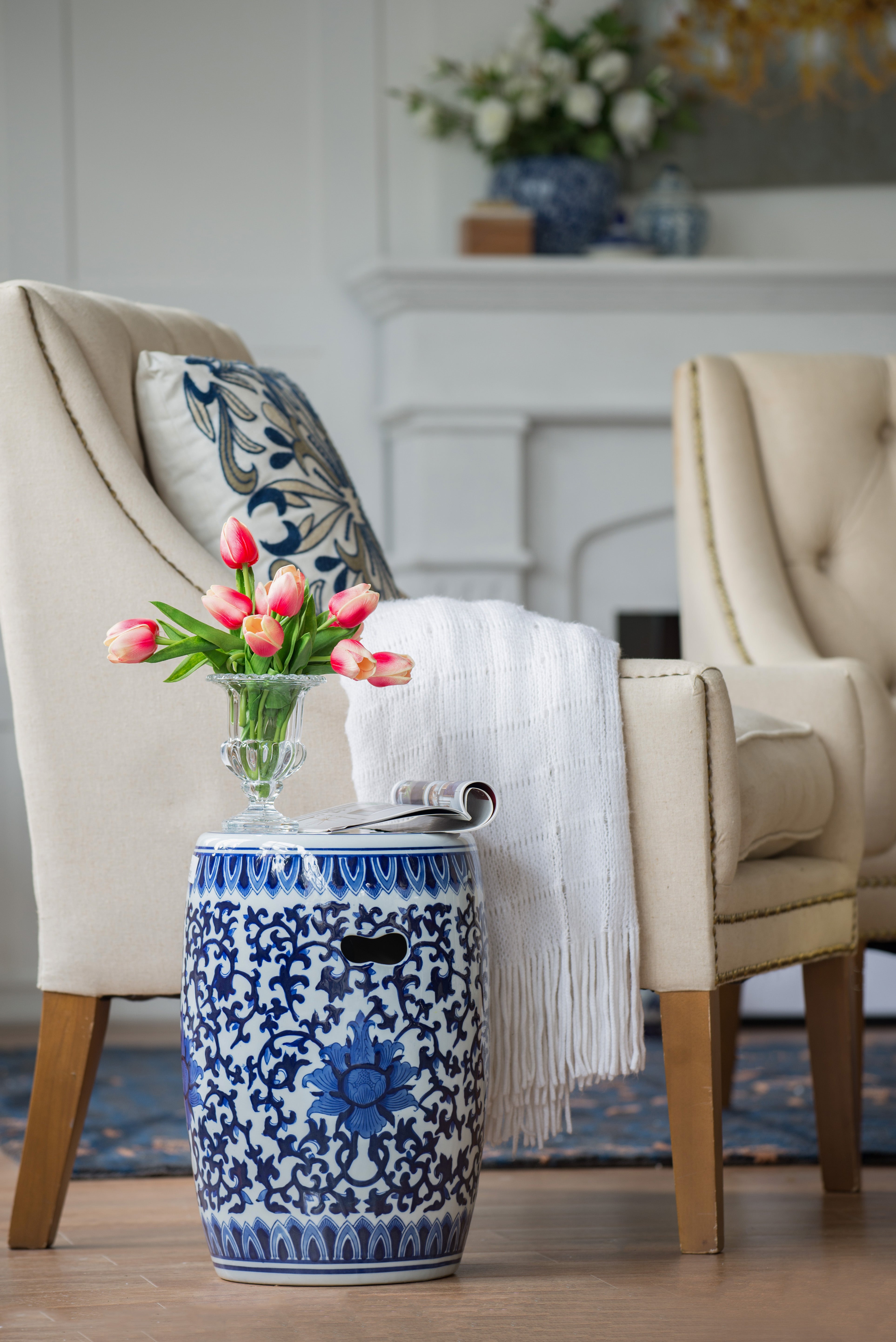Outdoor Small Porcelain Stool with Dazzling Pattern