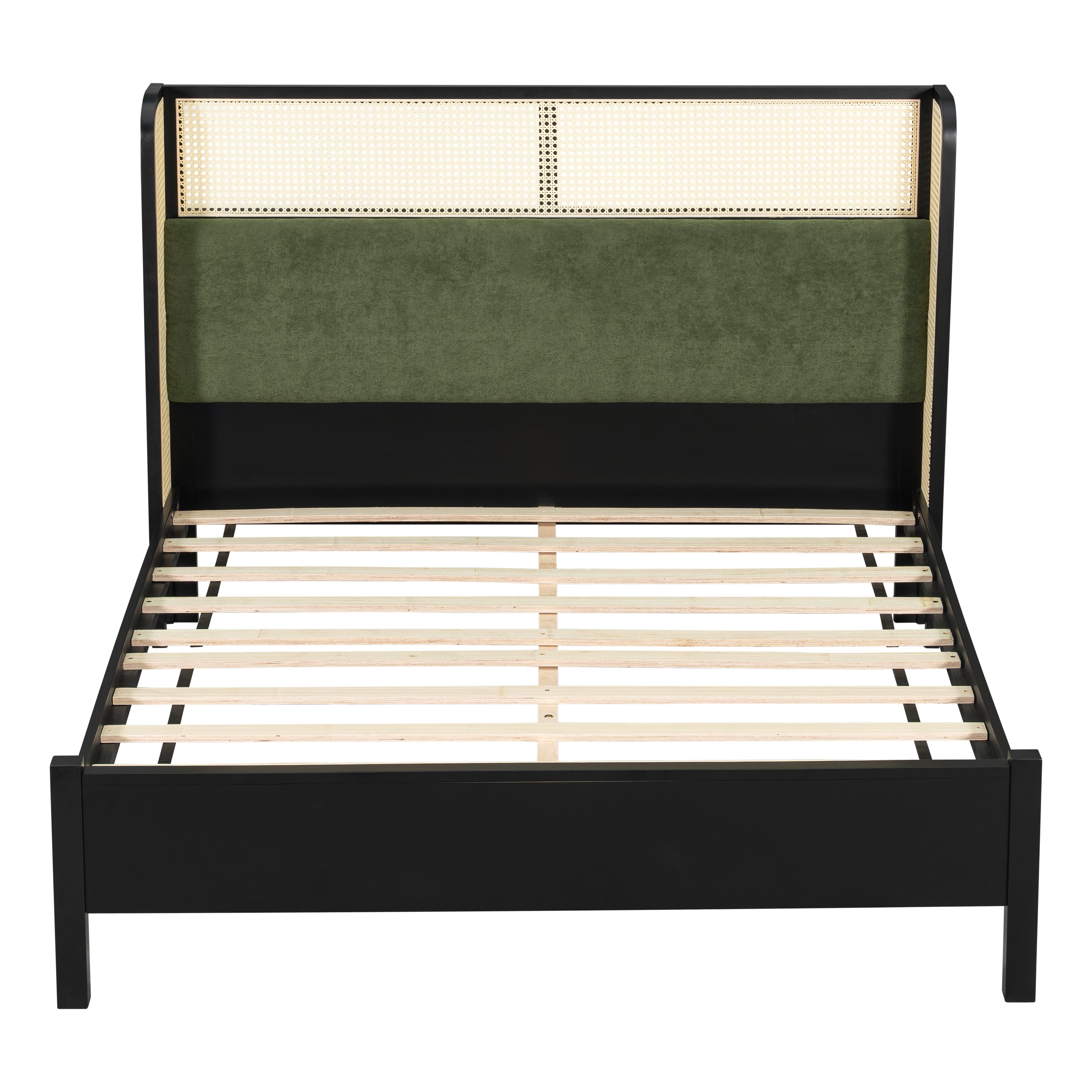 Bed Frame with Solid Wood Headboard, Black with Green