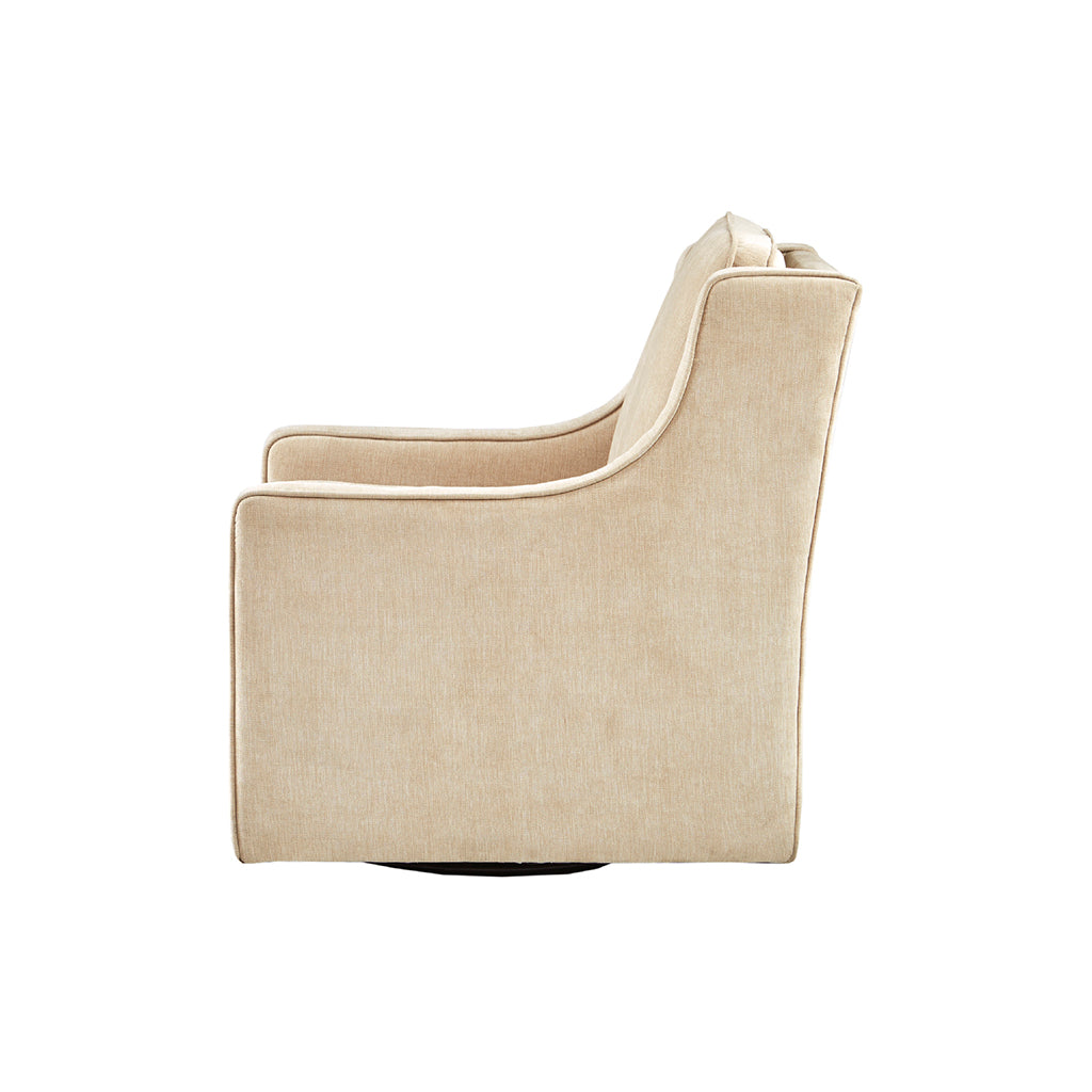 Upholstered Swivel Chair with Curved Armrest and Metal Base