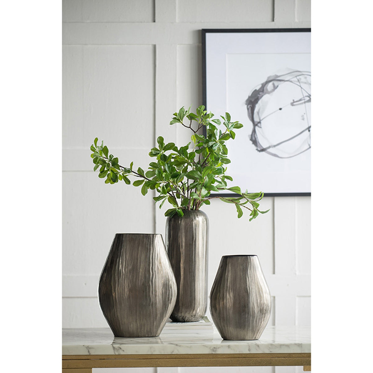 Medium Aluminum Layered Chisel Oval Vase
