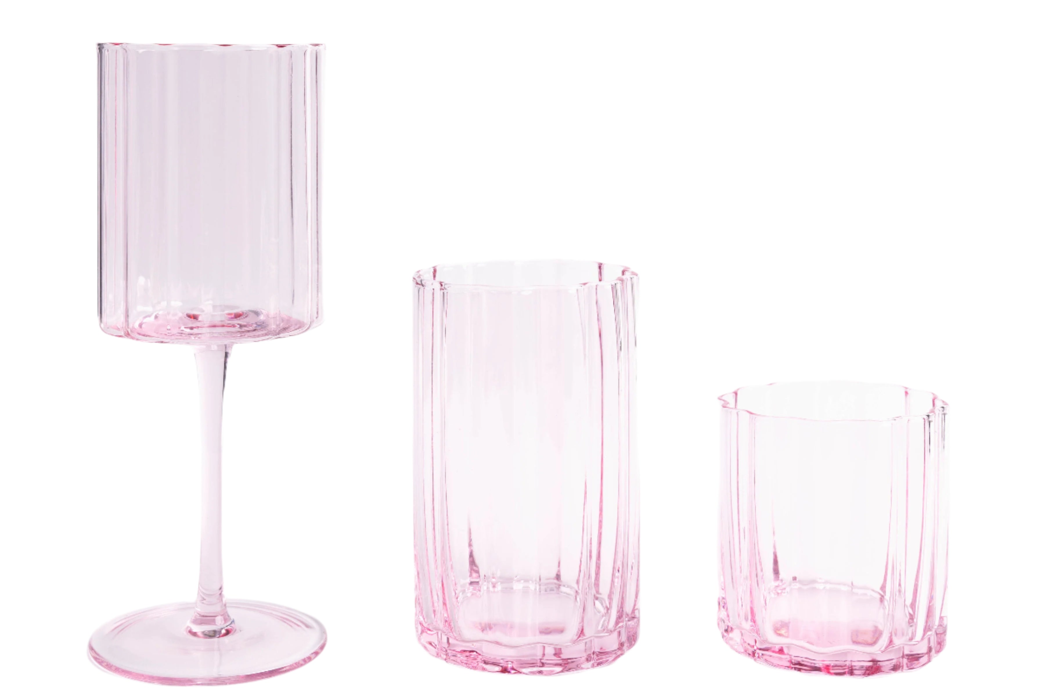Jeanne Fitz Scalloped Rim Fluted Tall Tumbler Glass, Set of 4, 16oz, Blush