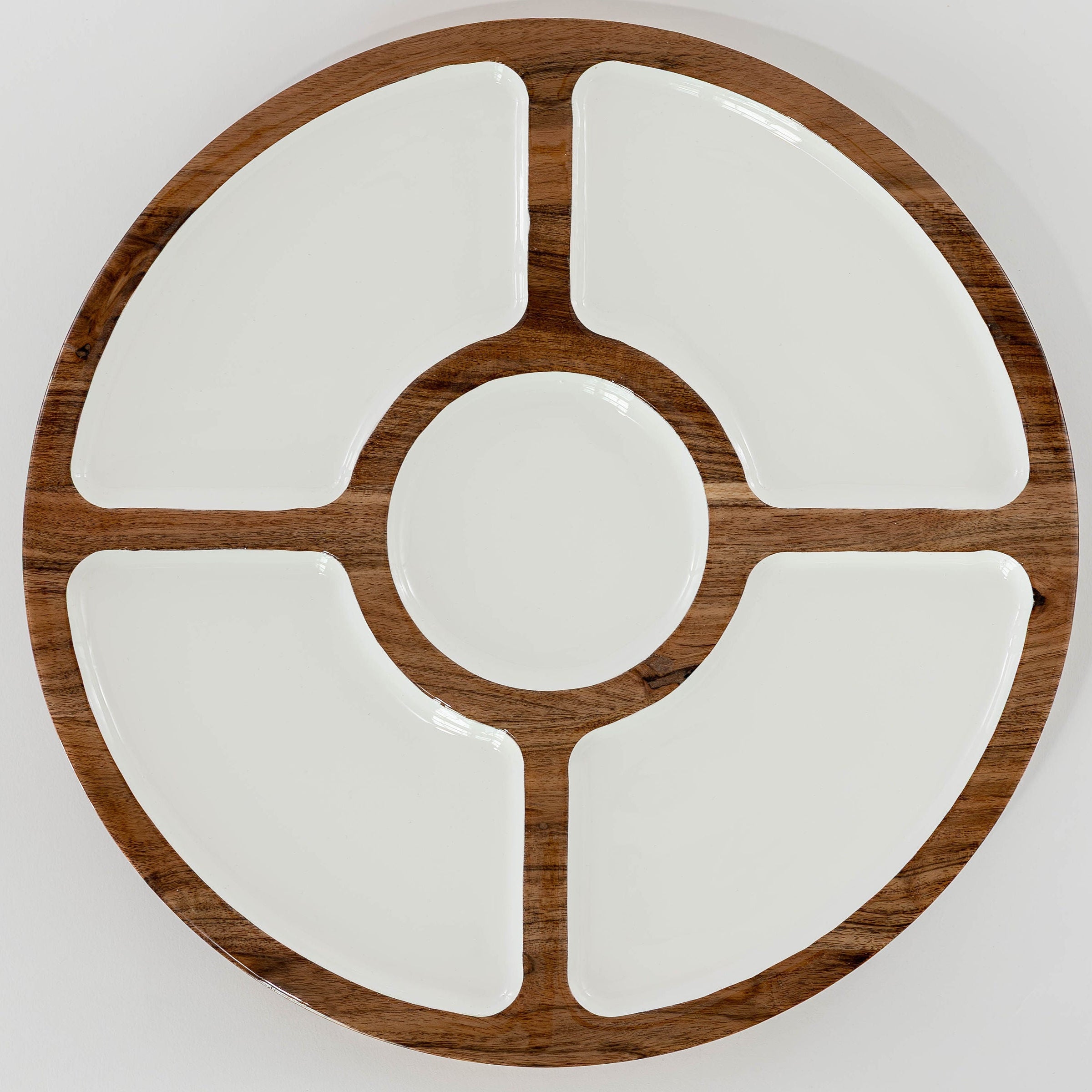 Jeanne Fitz Wood + White Collection Mango Wood Compartment Lazy Susan