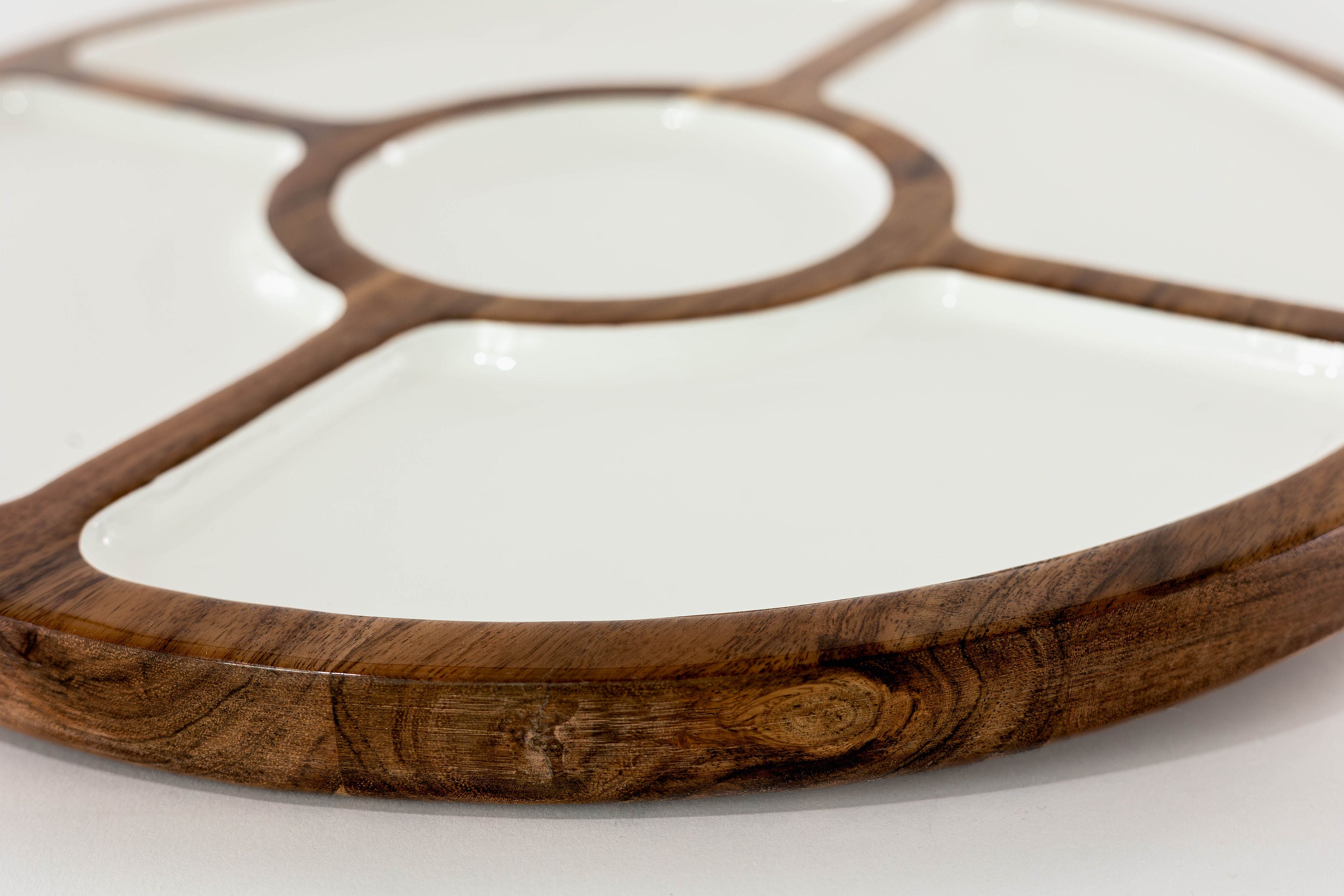 Jeanne Fitz Wood + White Collection Mango Wood Compartment Lazy Susan
