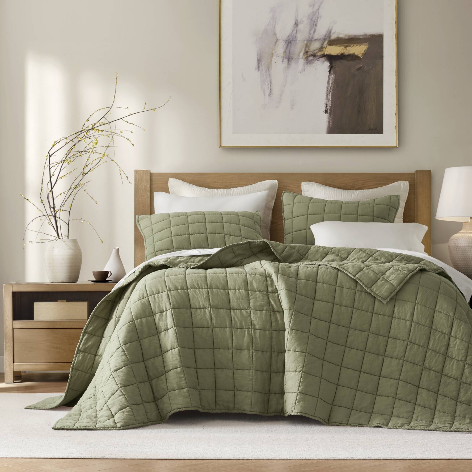 3 Piece Garment Washed French Linen Quilt Set