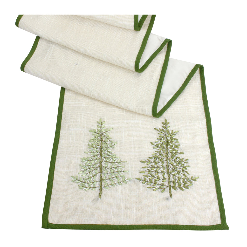 Embroidered Pine Tree Table Runner 72"