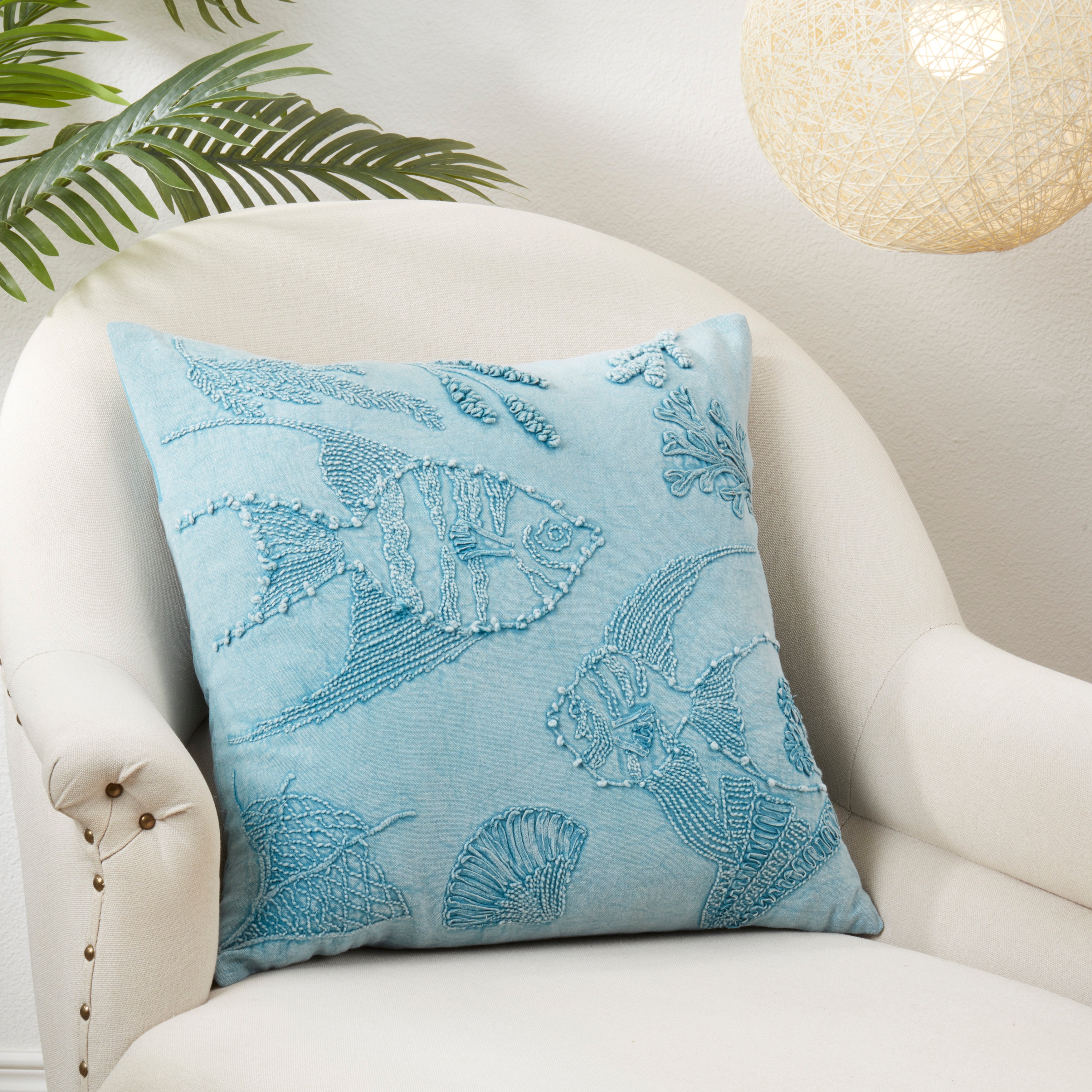 Oceanic Charm Stonewashed Fish Poly Filled Throw Pillow