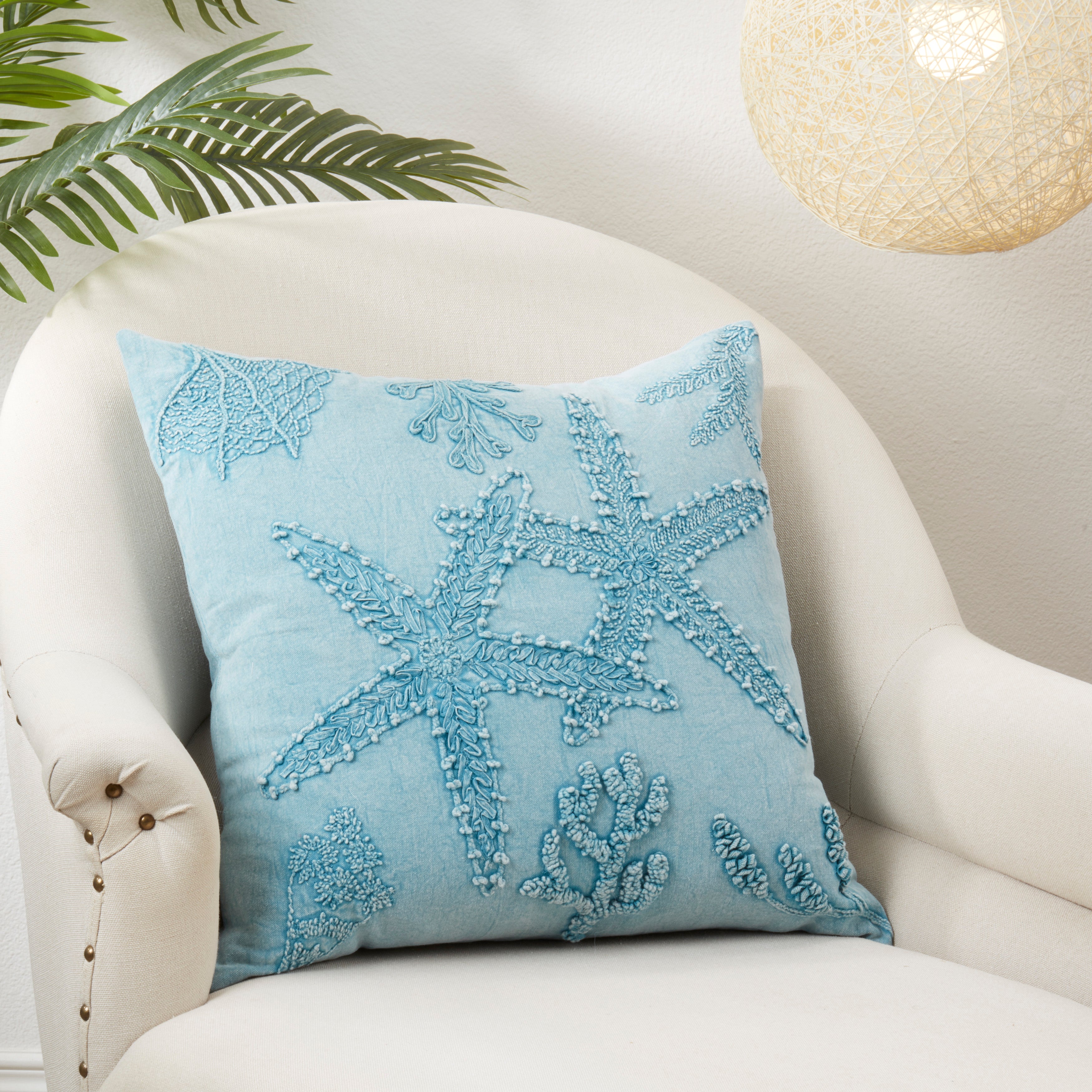 Aquatic Dreams Stonewashed Starfish Poly Filled Throw Pillow