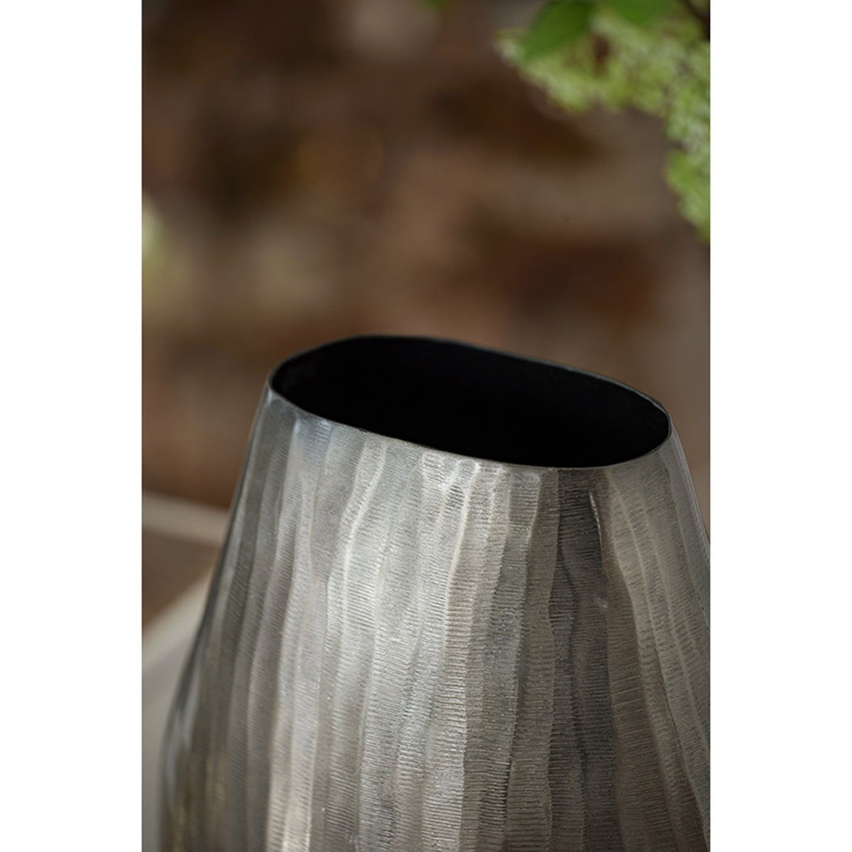 Large Aluminum Layered Chisel Oval Vase