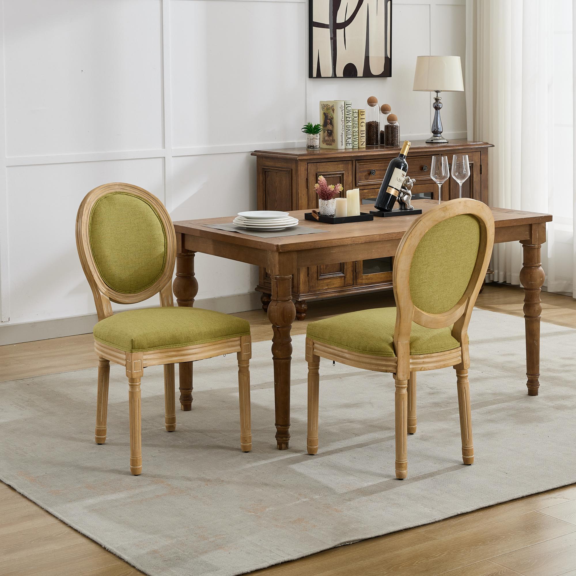 French Country Dining Chairs with Round Upholstered Backrest, Set of 2