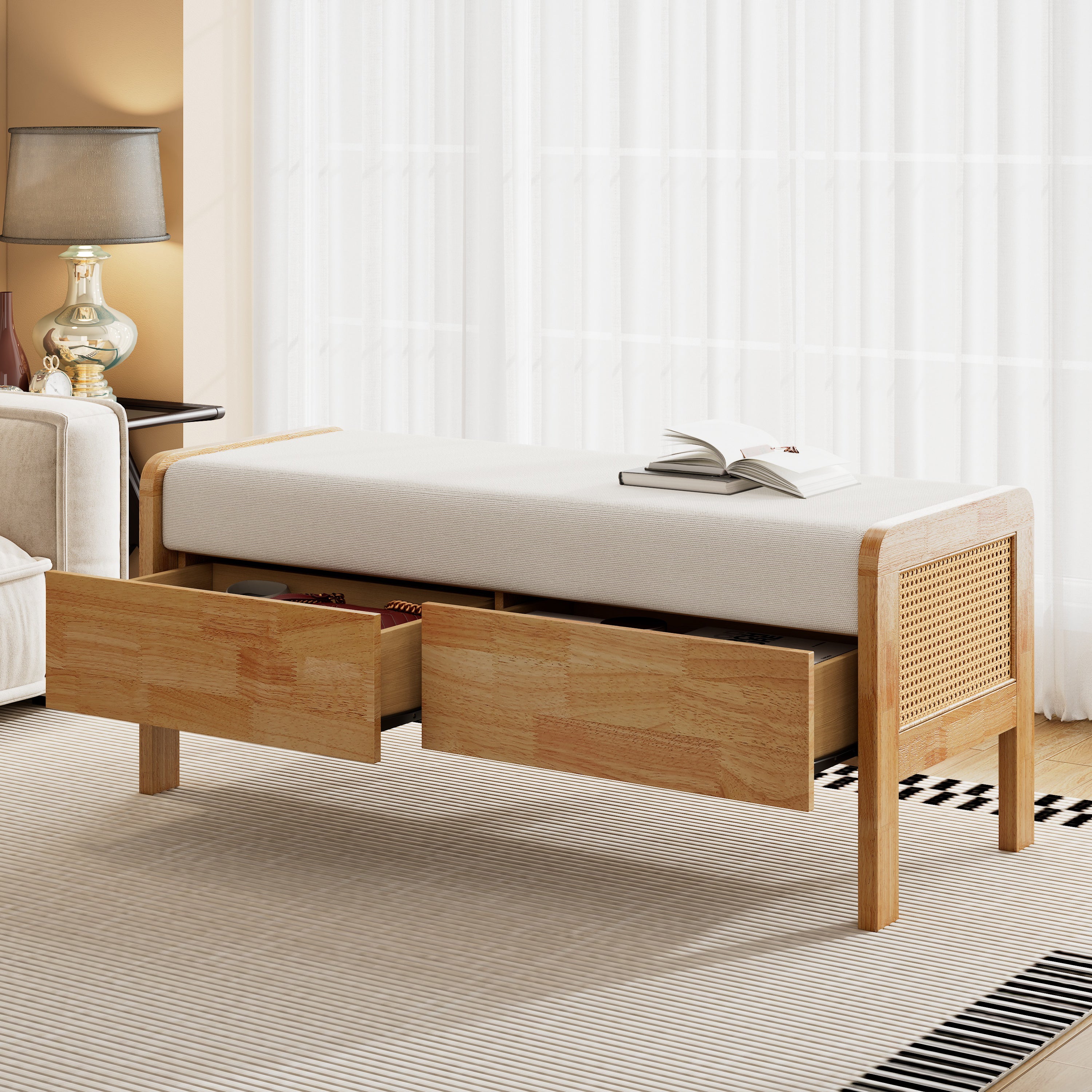 Upholstered Storage Ottoman Bench with Cushion