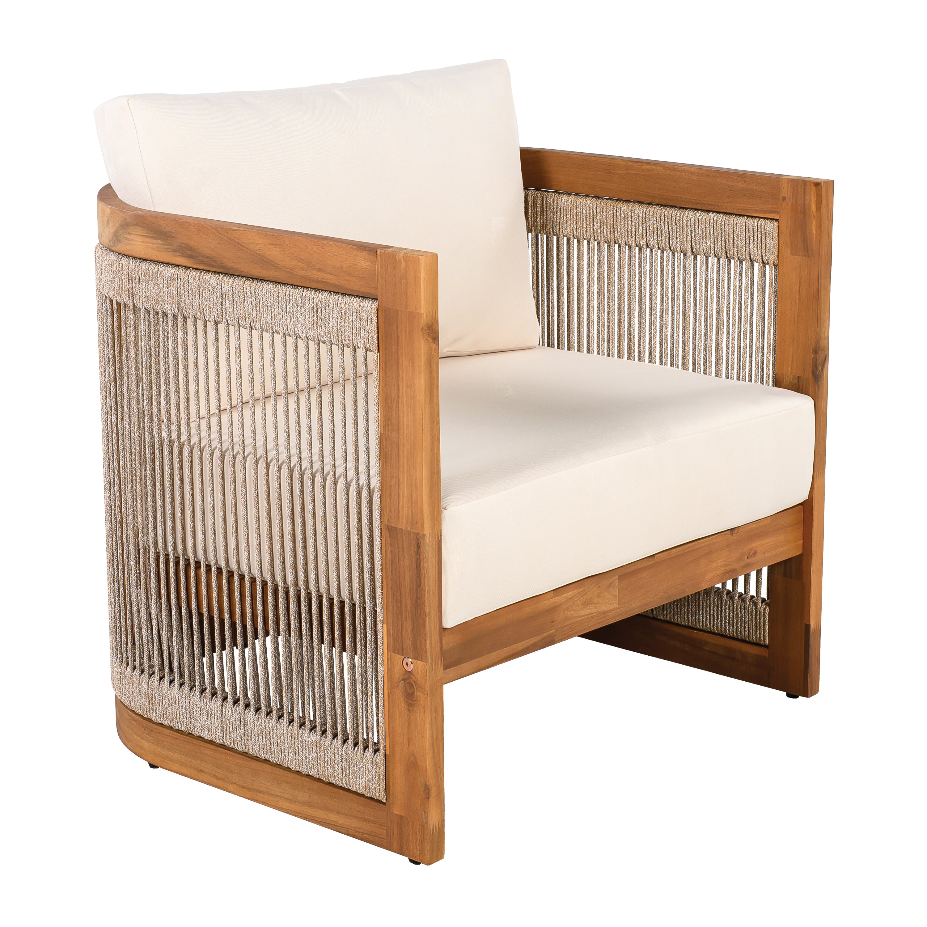 Sundara Acacia Wood Outdoor Club Chair with Handwoven Rope Accents