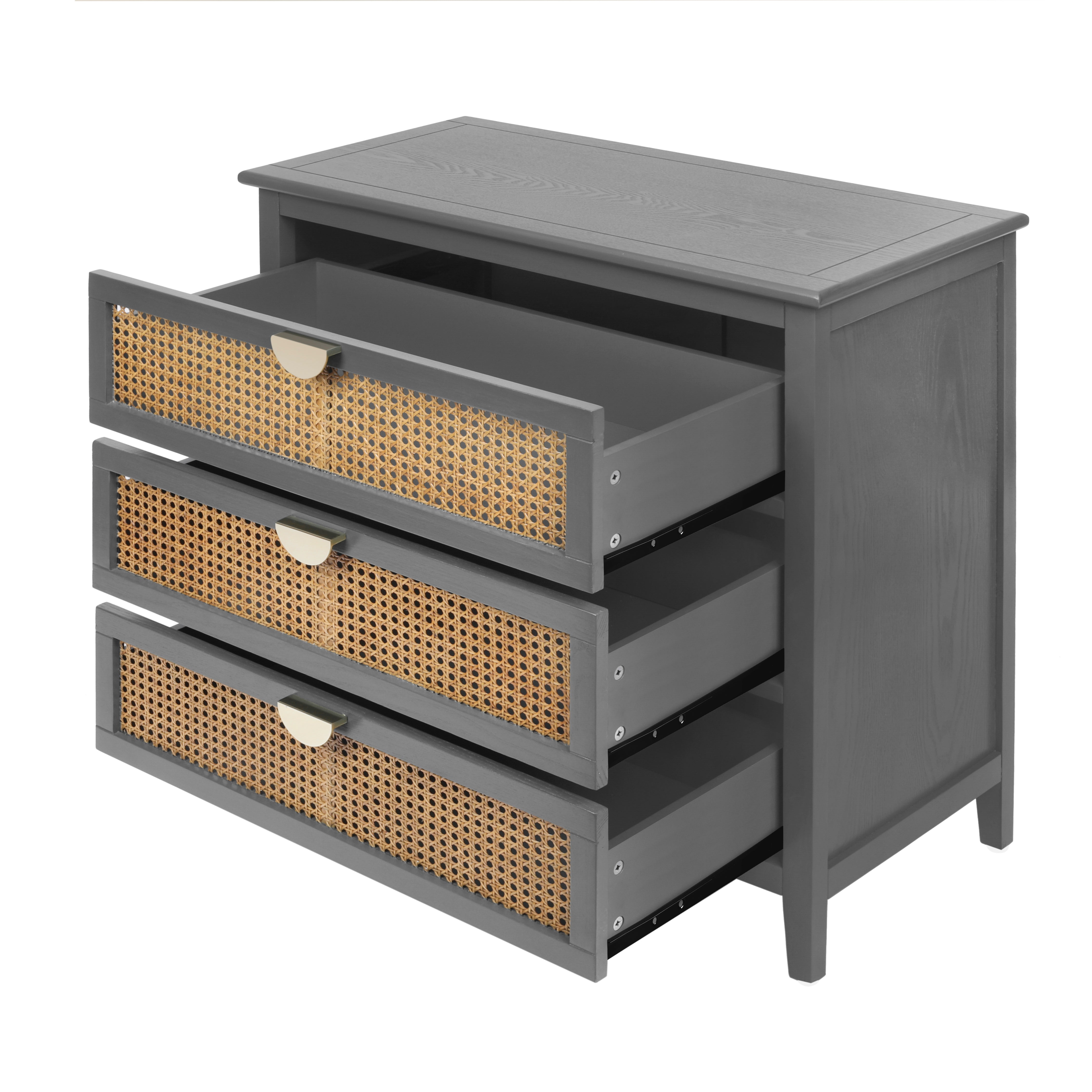 3 Drawer Cabinet with Natural Rattan Drawers