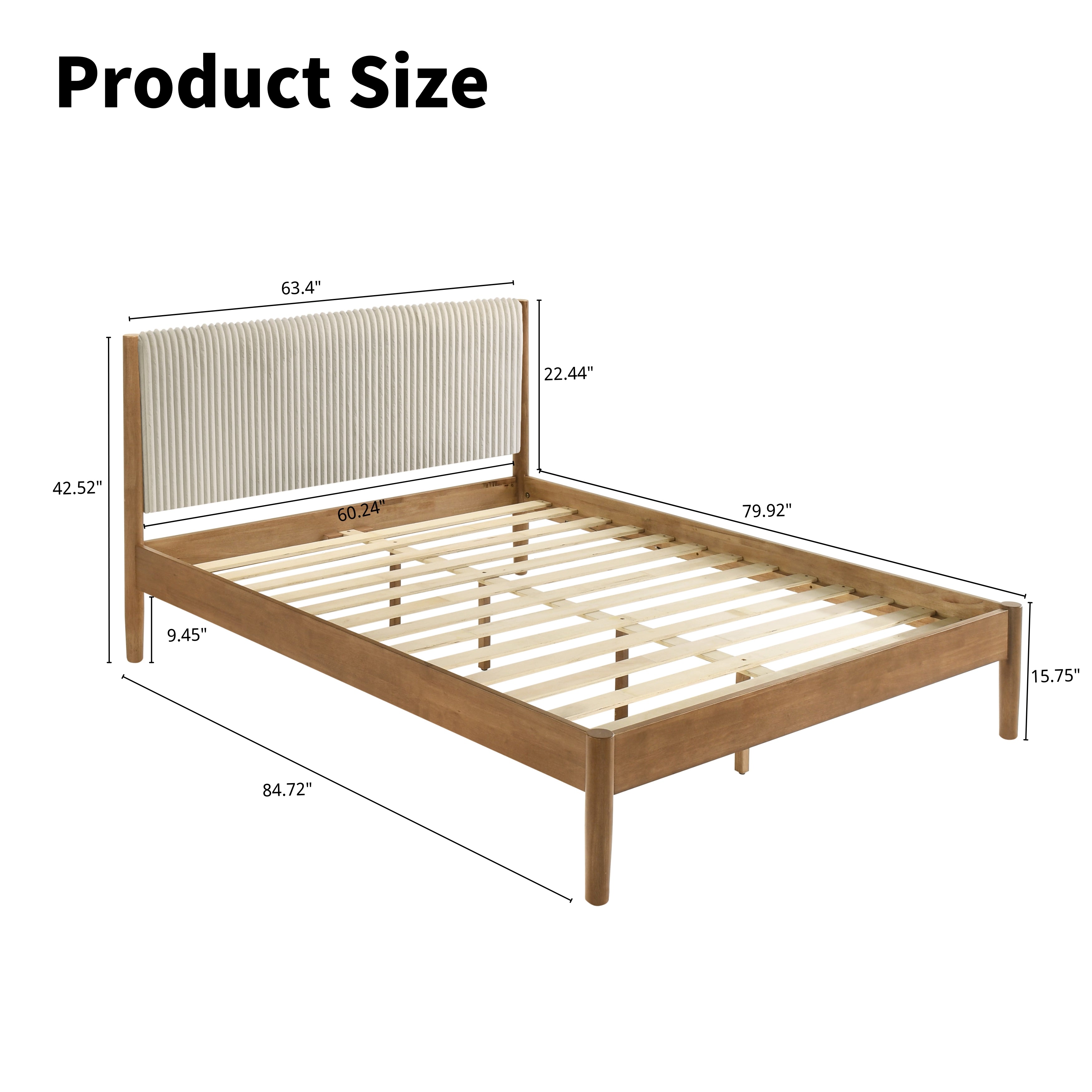 Vichy Rubberwood Platform Bed in Light Walnut, Queen