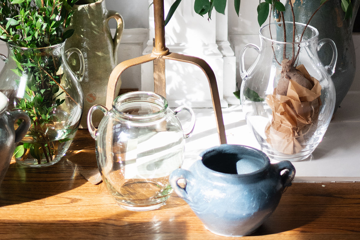 Glass Amphora Flower Vase, Clear
