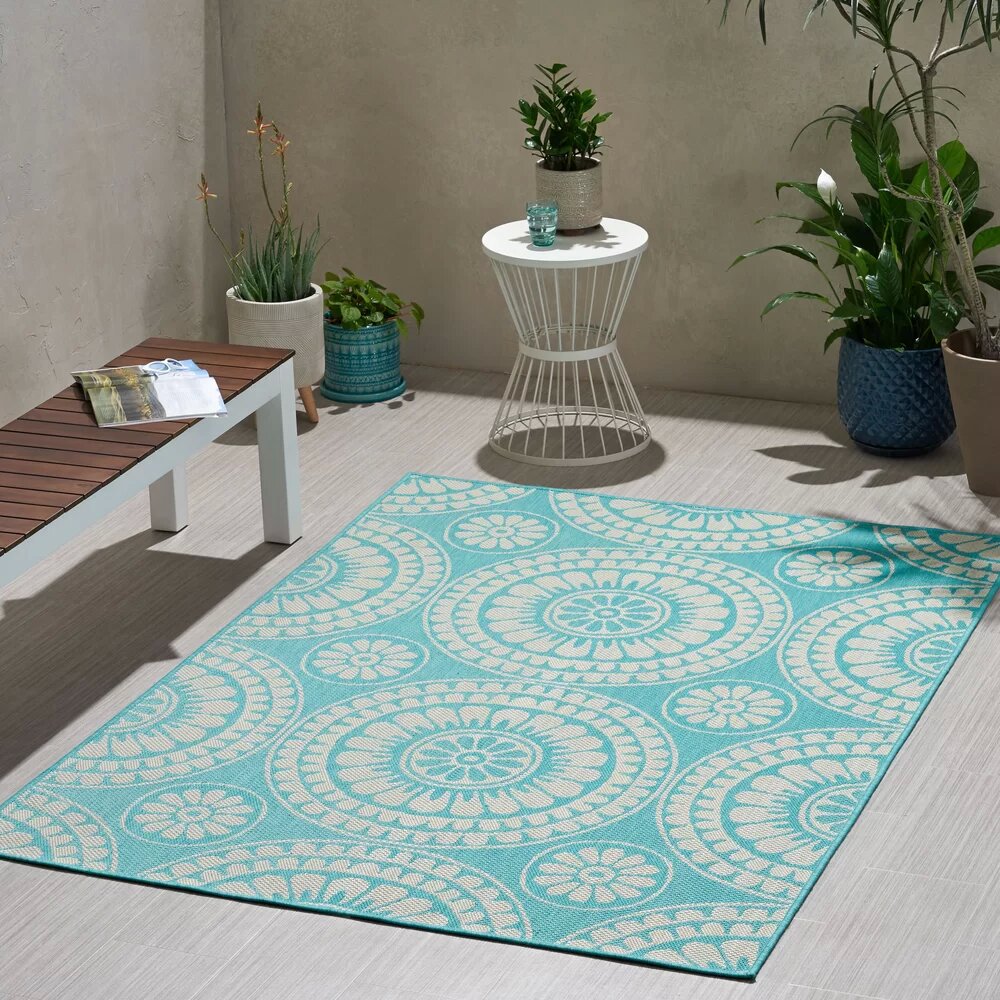 63" x 84" Outdoor Area Rug with Arabesque Inspired Patterns
