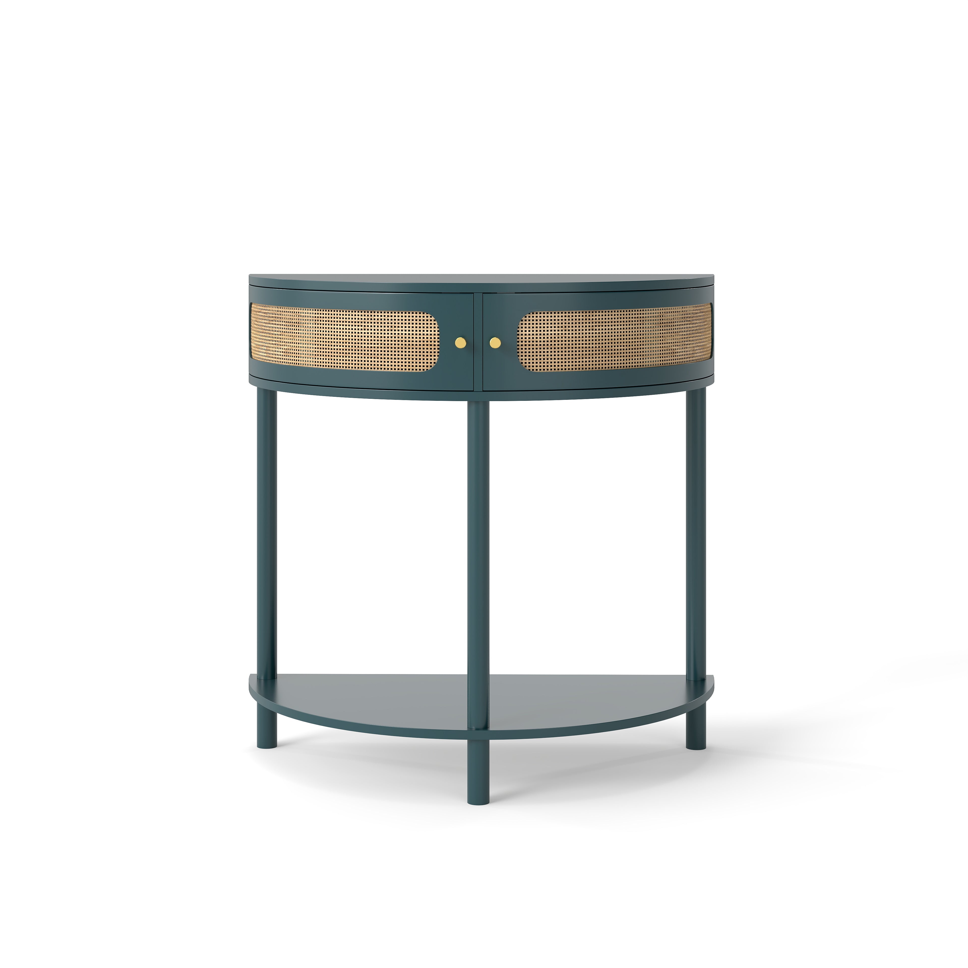 Boho Rattan Semi Circle End Table with Sliding Door