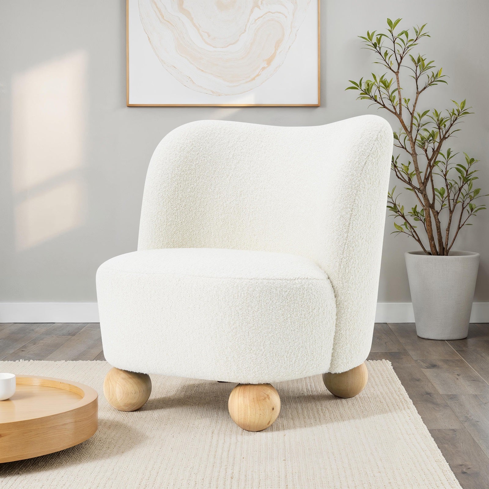Modern Boucle Upholstered Accent Chair with Ball Feet