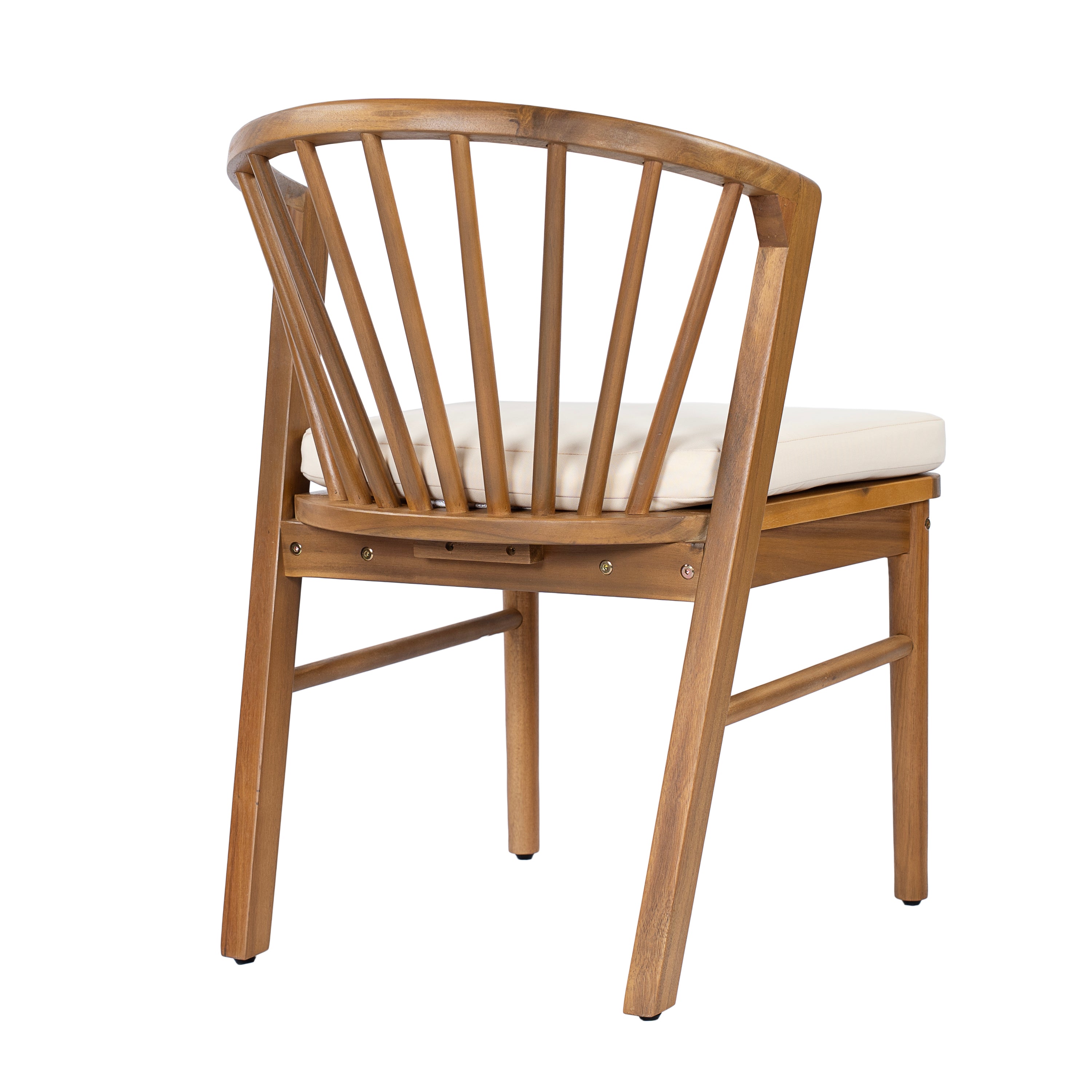 Outdoor Acacia Wood Patio Dining Chairs with Cream Washable Cushion, Set of 2