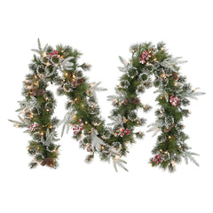 9 ft x 10" Pre-lit Decorated Christmas Garland with Clear Lights & Pinecones Red Berries
