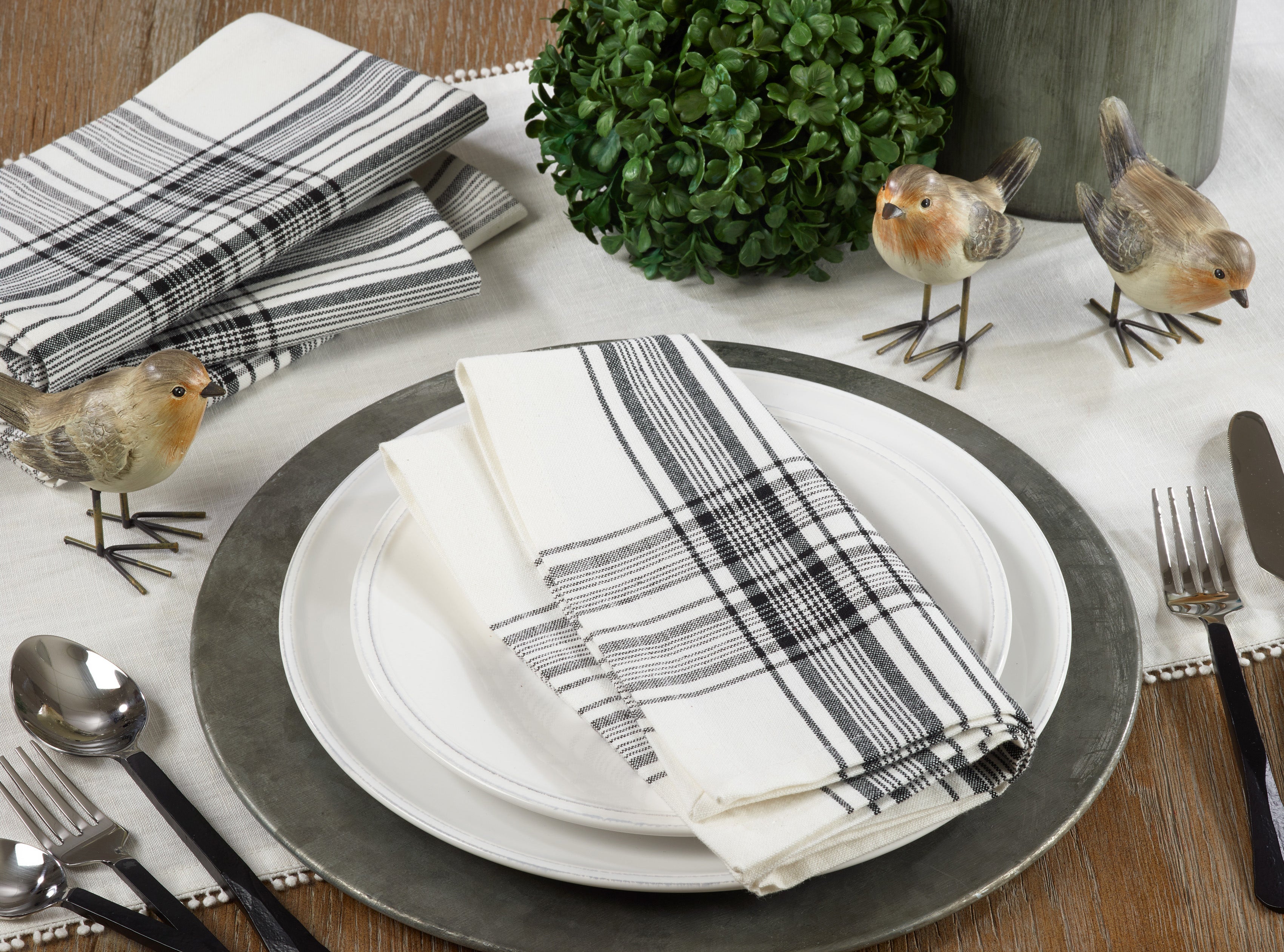 Plaid Pattern Cotton Table Napkin, Set of 4