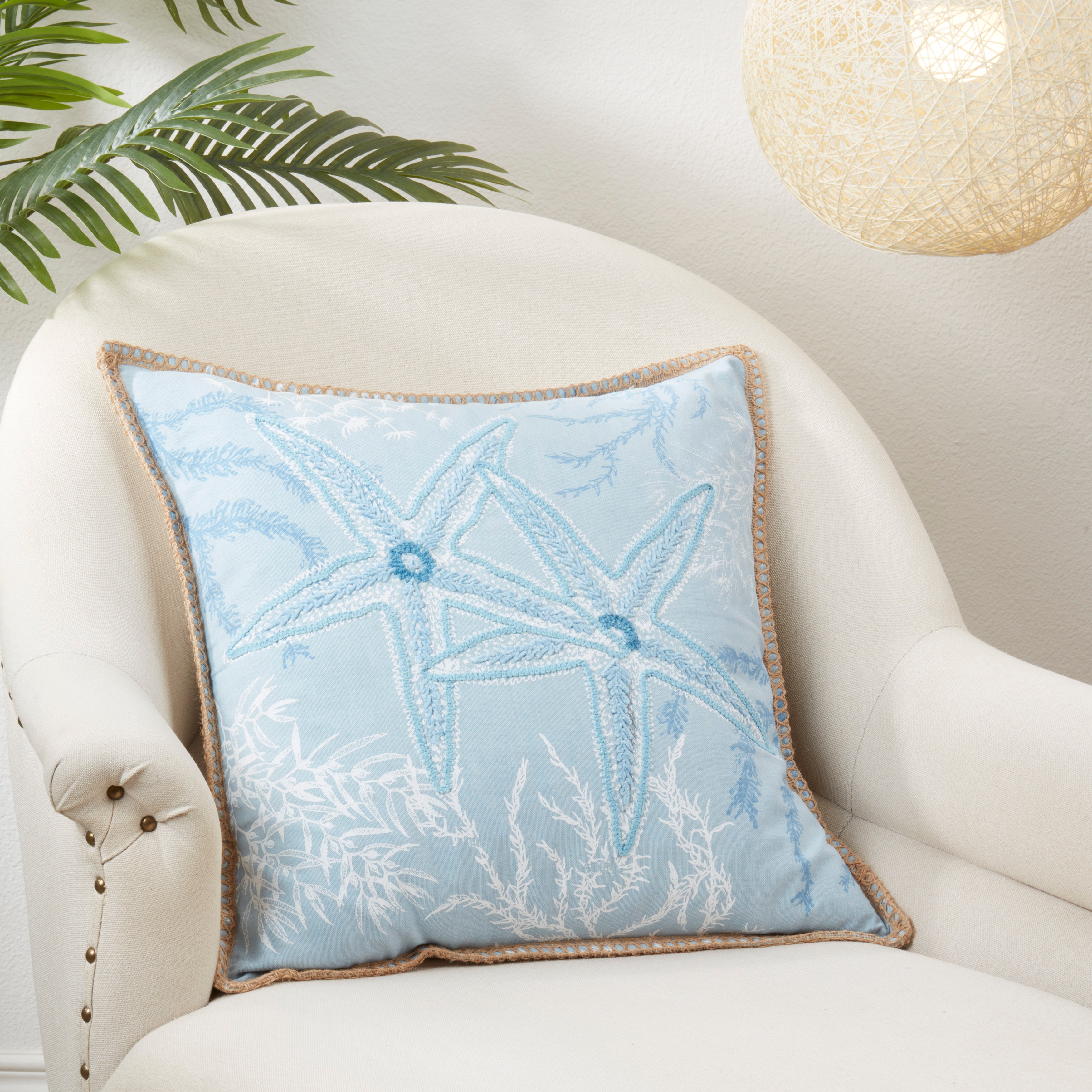 Sandy Shoreline Starfish Poly Filled Throw Pillow