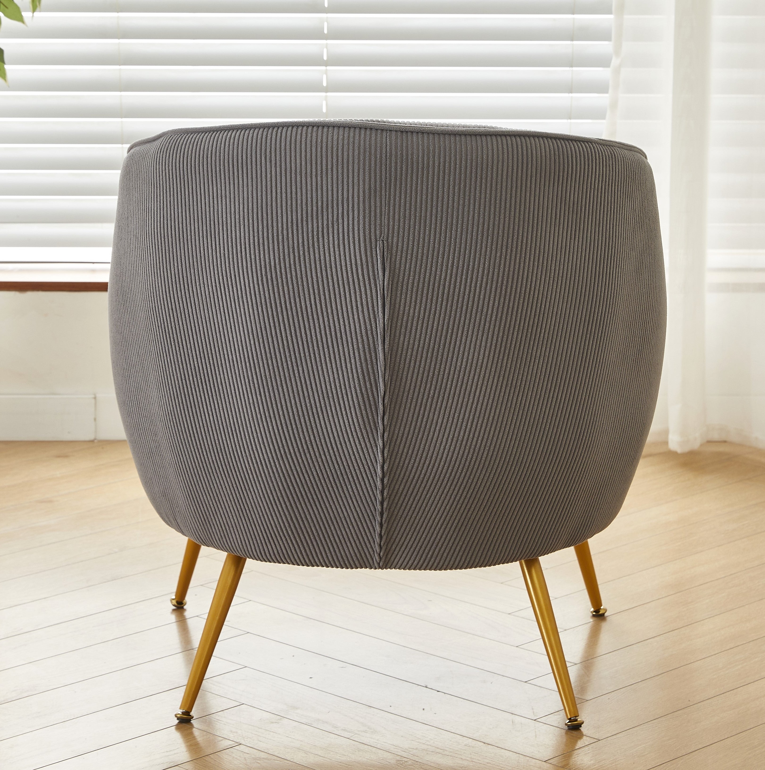 Corduroy Accent Chair with Gold Metal Legs, Modern Upholstered Armchair, Comfy Barrel Chair for Living Room Bedroom