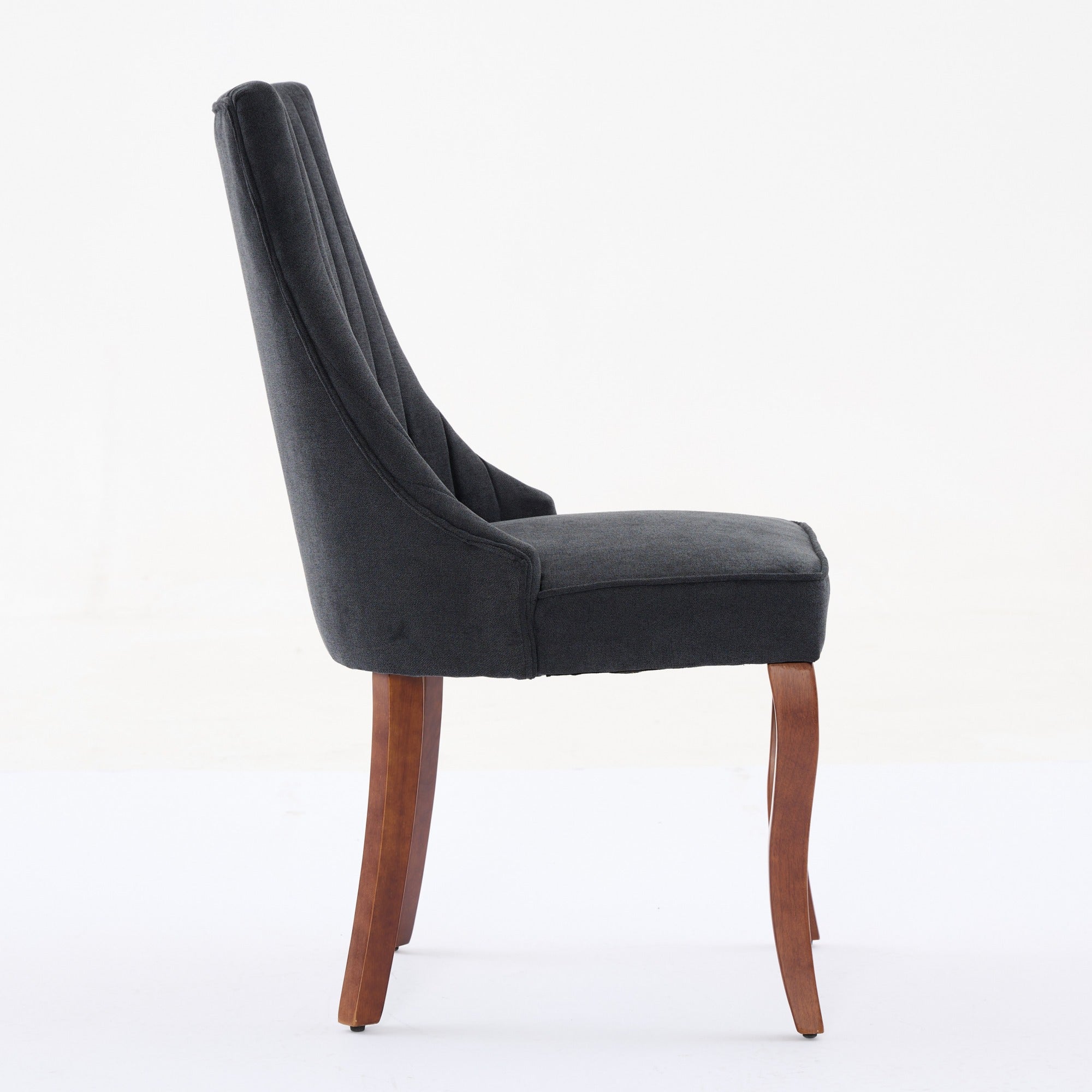 Rayon Cloth Flocking Linen Dining Chairs Channel Kitchen Dinner Chair Comfy Fabric Upholstered Accent Chair for Dining Room with Curved Solid Wood Legs,Set of 2 (Black), SW1847BK