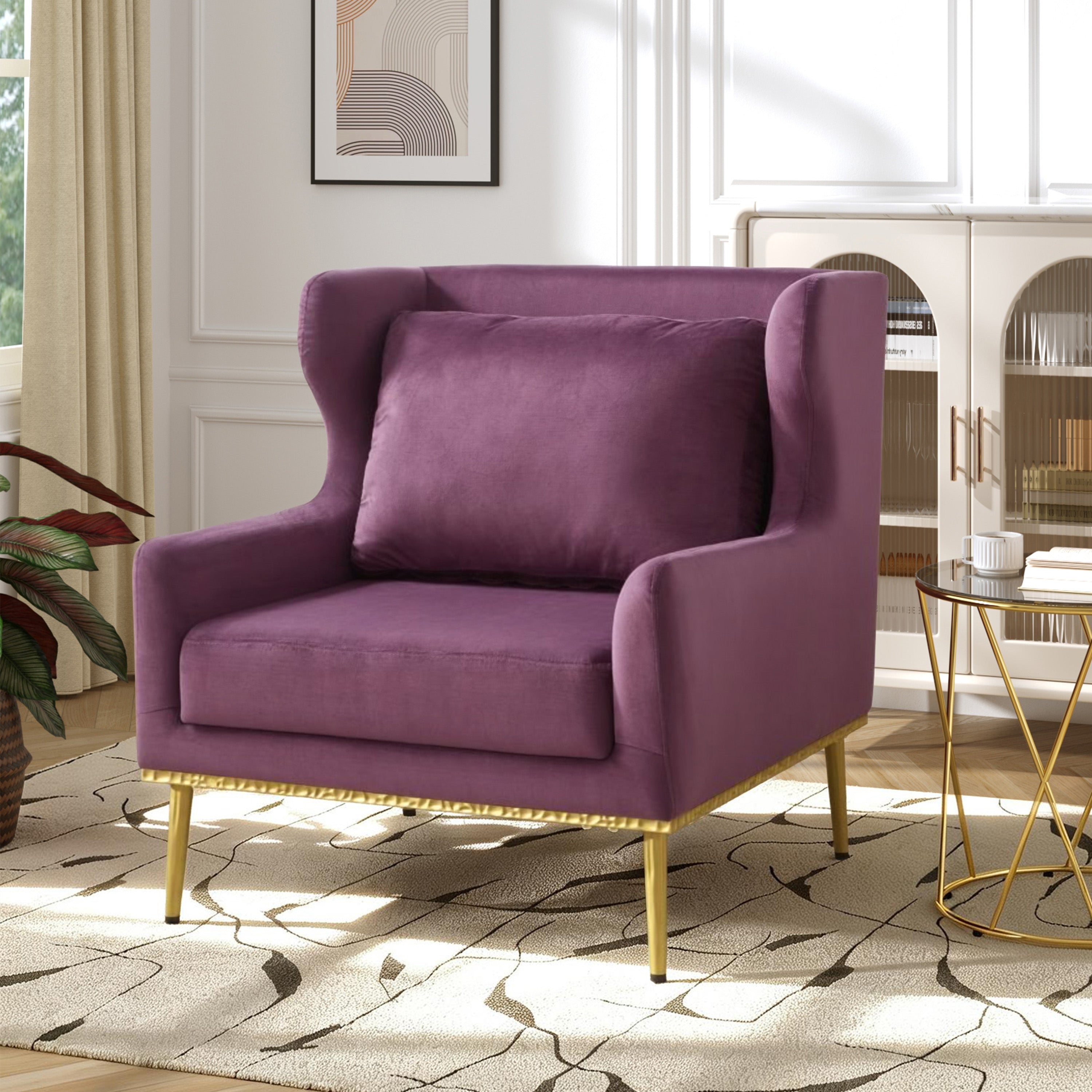 Modern Armchair Velvet Accent Chair Reading Chair Single Sofa Chair for Living Room, Bedroom, or Reading Corner, Beige