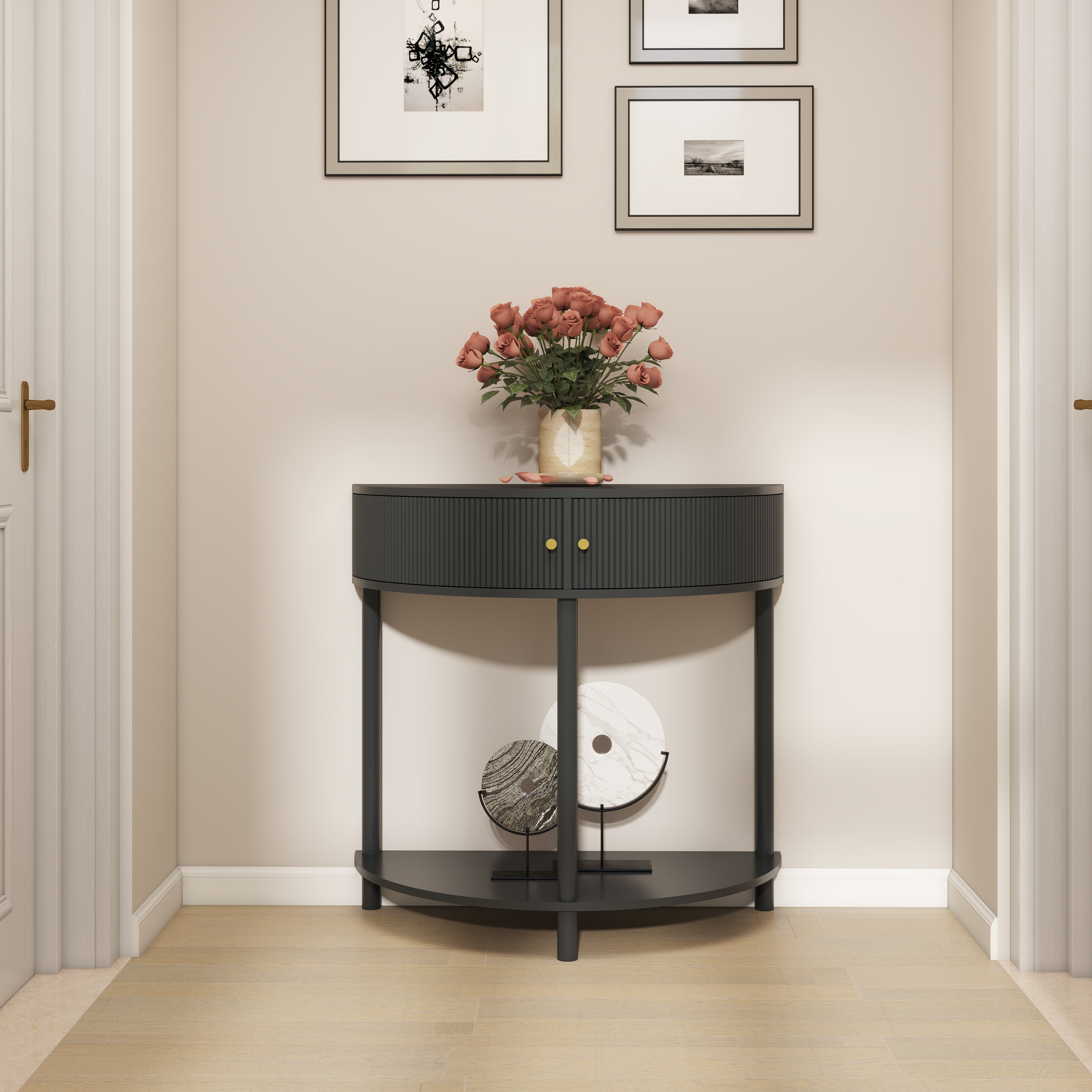 Artisan-Crafted Wave-Pattern Demi-Lune Console Table