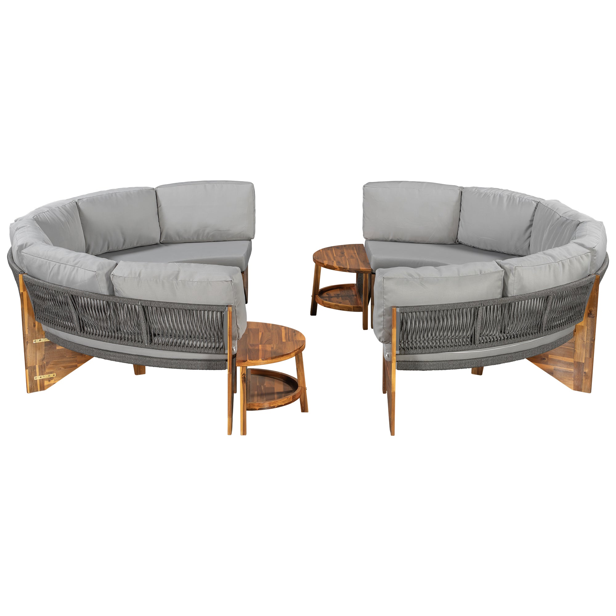 U_Style 3-Piece Outdoor Sofa Set for 6, 2 Semi-Circle Sofas + Acacia Wood Coffee Table, Weather-Resistant Patio Couch Set, Comfortable Garden & Backyard Furniture(old sku:WY000428AAA)